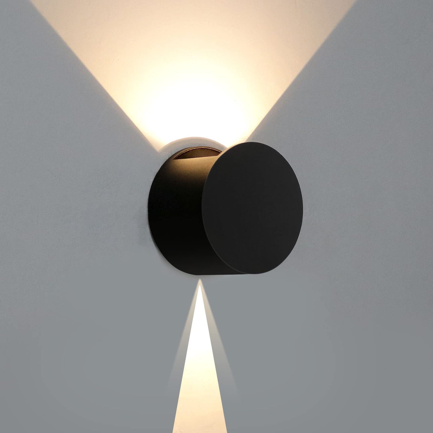 Kawell Modern 8W LED Wall Sconce Lighting Up Down LED Wall Light Indoor Outdoor Waterproof LED Wall Lamp White Round Wall Mount Lights for Bedroom Living Room Hallway Stairs Bathroom, Black 3000K