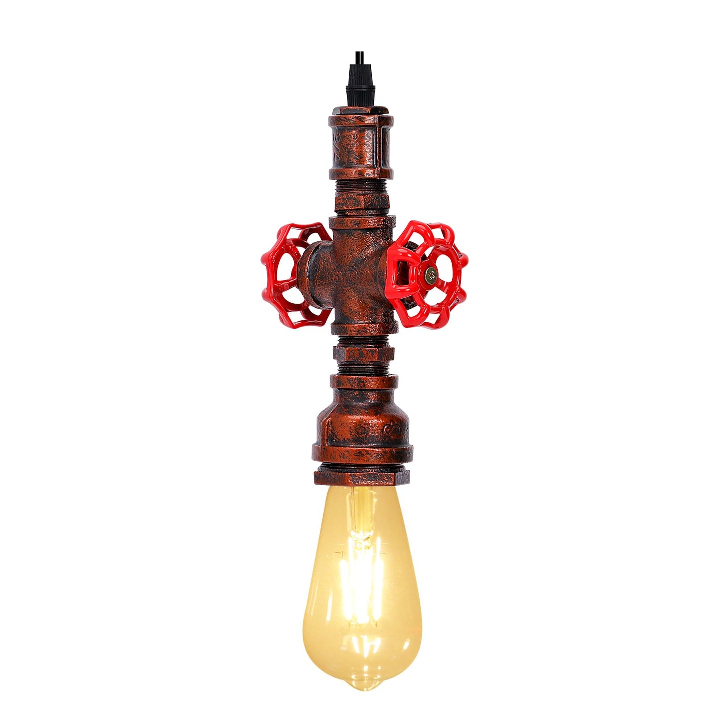 Kawell Vintage Pendant Light Fixtures Industrial Retro Ceiling Chandelier Creative Water Pipe Hanging Light Fixtures Art Deco Iron E26 60W Max for Bedroom Cafe Bar Restaurant Kitchen, Rust Color