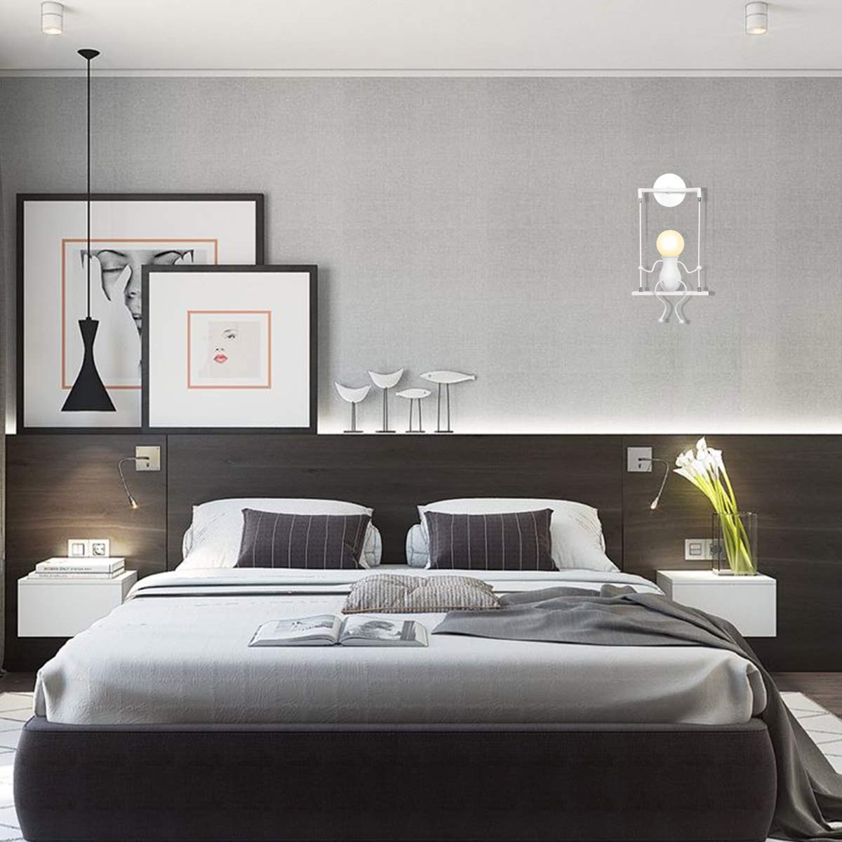 Kawell Humanoid Wall Light Fixtures Modern Wall Lamp Creative Wall Sconce Light Art Deco Max 60W E26 Base for Children Room Bedroom Bedside Living Room Stairs Hallway Restaurant Kitchen