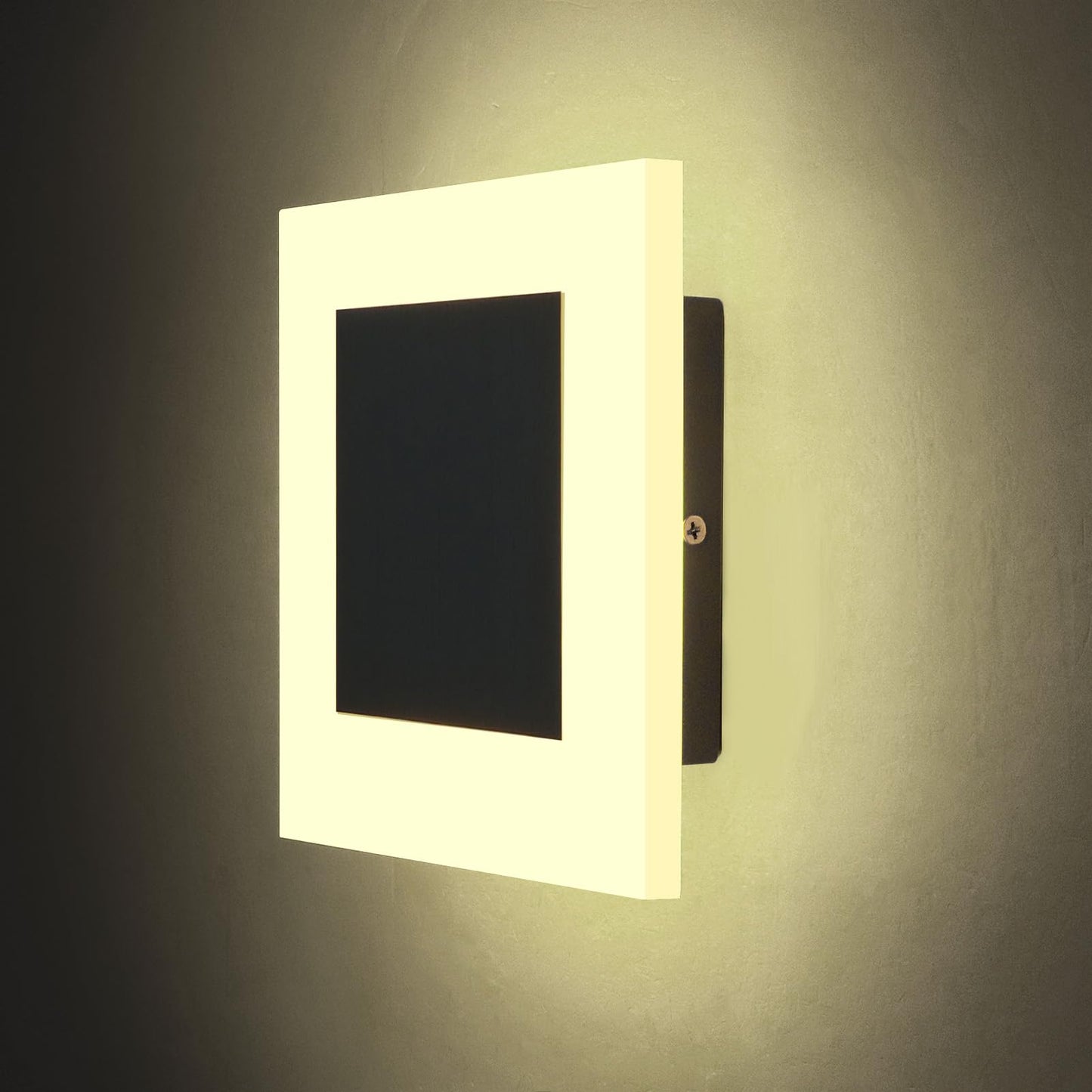 Kawell 10W Modern LED Wall Sconce Acrylic Indoor LED Wall Light Hardwired Black LED Wall Mount Wall Lamp Square for Bedroom Bedside Living Room Stair, 4500K