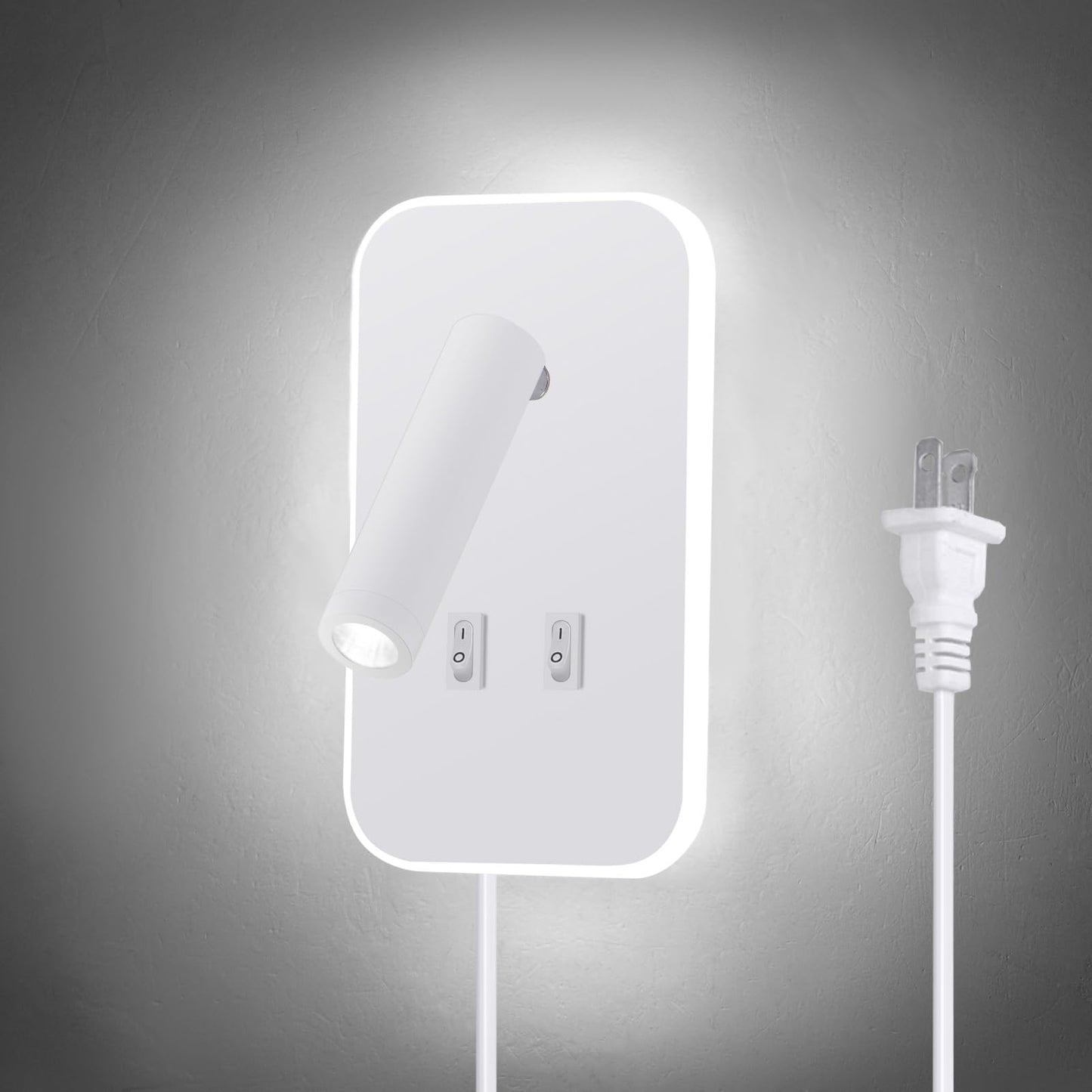 Kawell 2 in 1 8W Modern LED Wall Sconces Indoor LED Wall Light with Switch 350° Swivel 3W LED Reading Wall Spotlight LED Wall Lamp for Bedroom Bedside Living Room Study Room, White 6000K