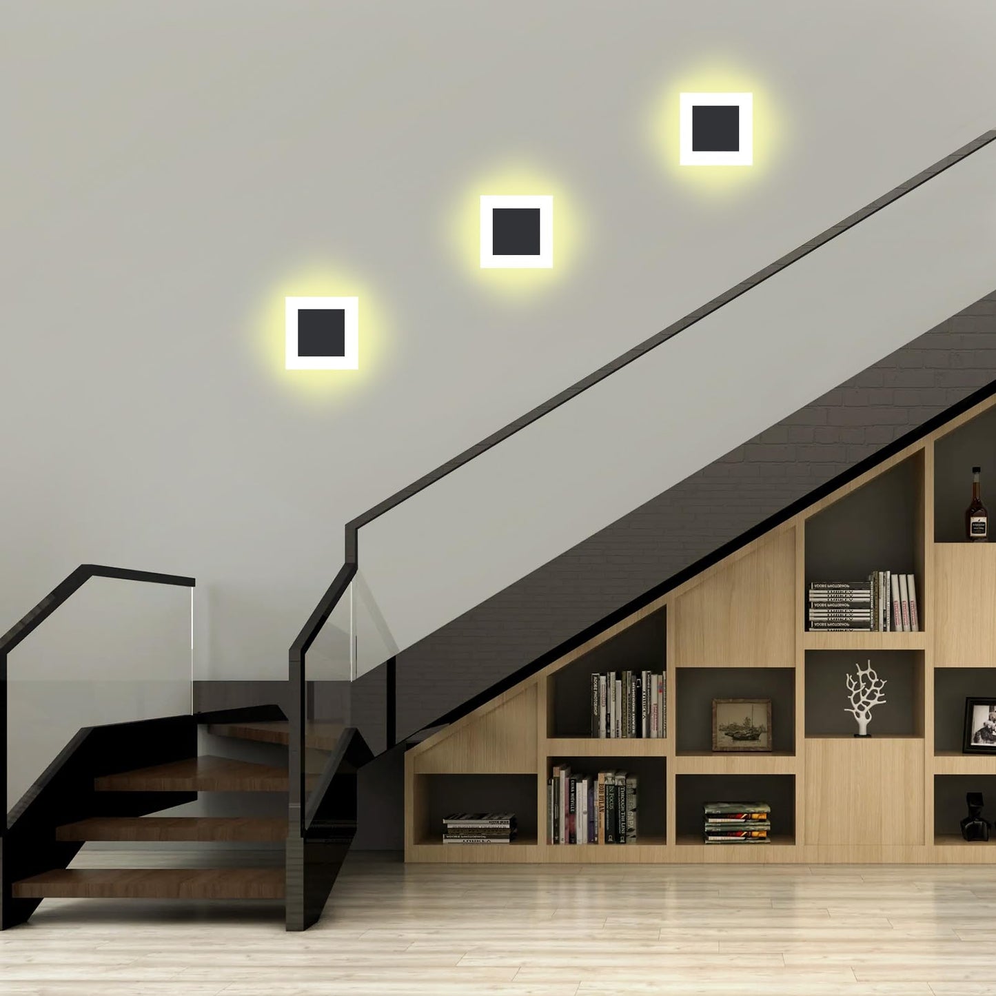 Kawell 10W Modern LED Wall Sconce Acrylic Indoor LED Wall Light Hardwired Black LED Wall Mount Wall Lamp Square for Bedroom Bedside Living Room Stair, 4500K