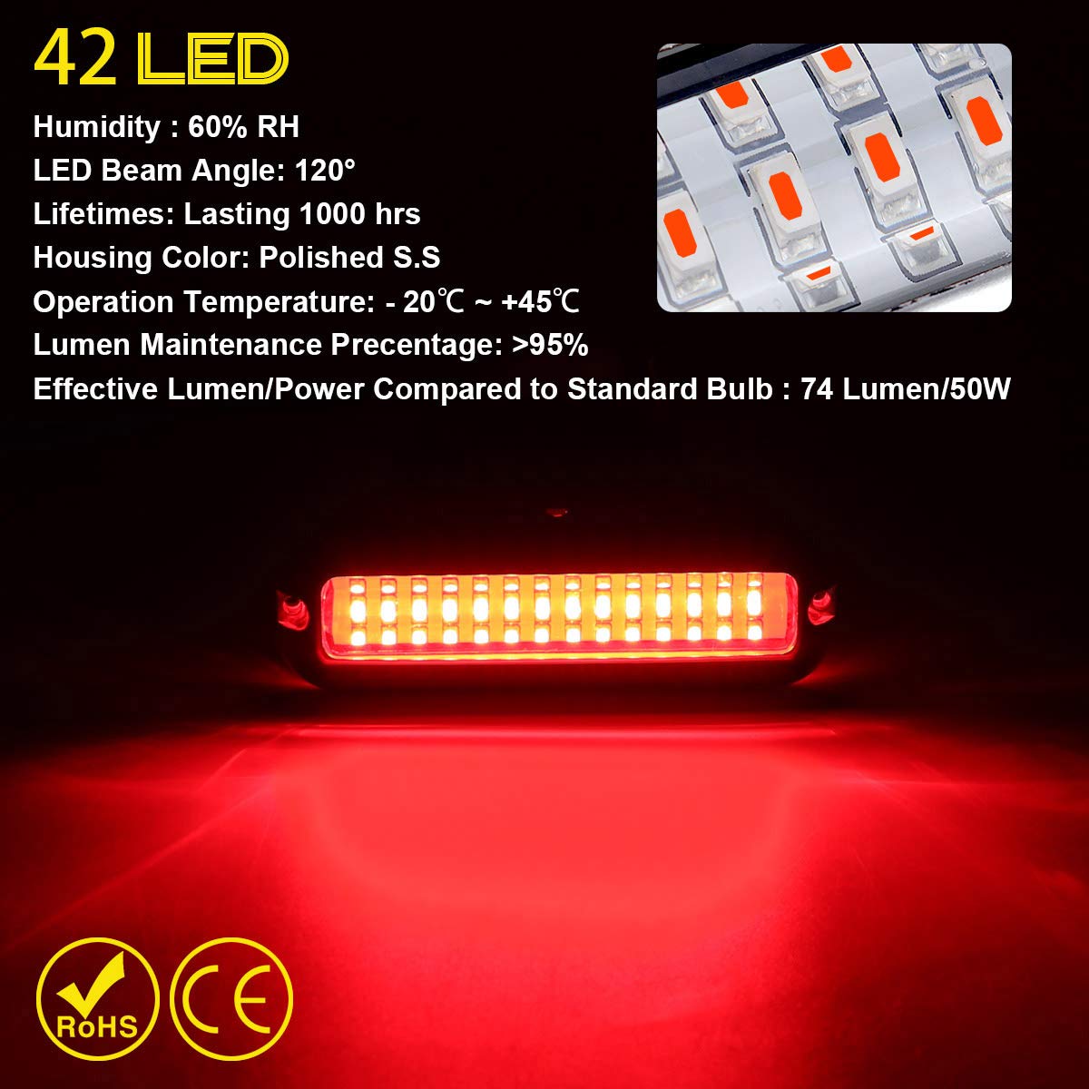 Kawell 42 LED Boat Lights Waterproof IP68 Stainless Steel Underwater Pontoon Marine Light Stern Boat Navigation Lights Drain Fish Boat Transom Lights(Red 2pcs)