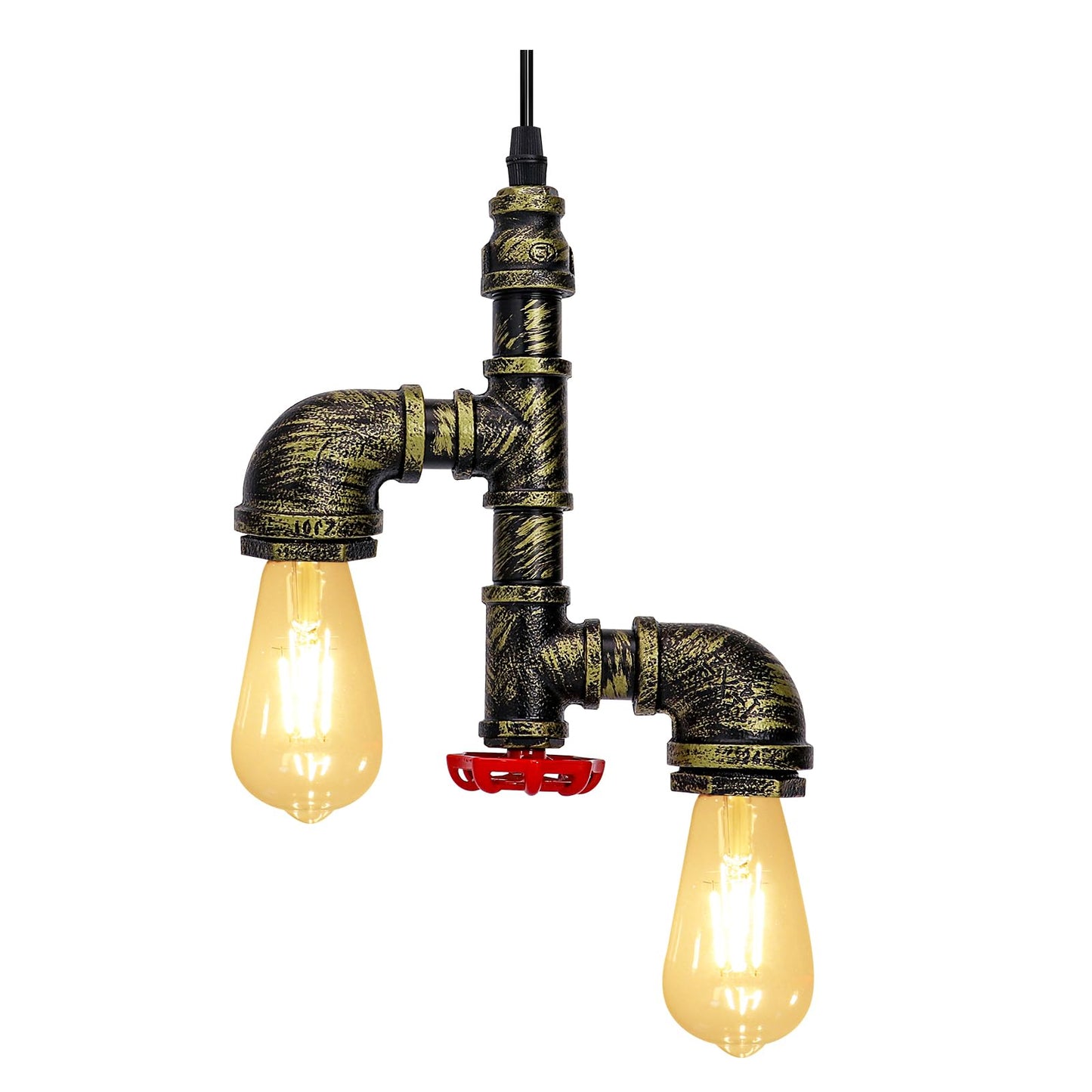 Kawell Vintage Pendant Light Fixtures Industrial Retro Ceiling Chandelier Creative Water Pipe Hanging Light Fixtures Art Deco Iron E26 60W Max for Bedroom Cafe Bar Restaurant Kitchen, Bronze Color
