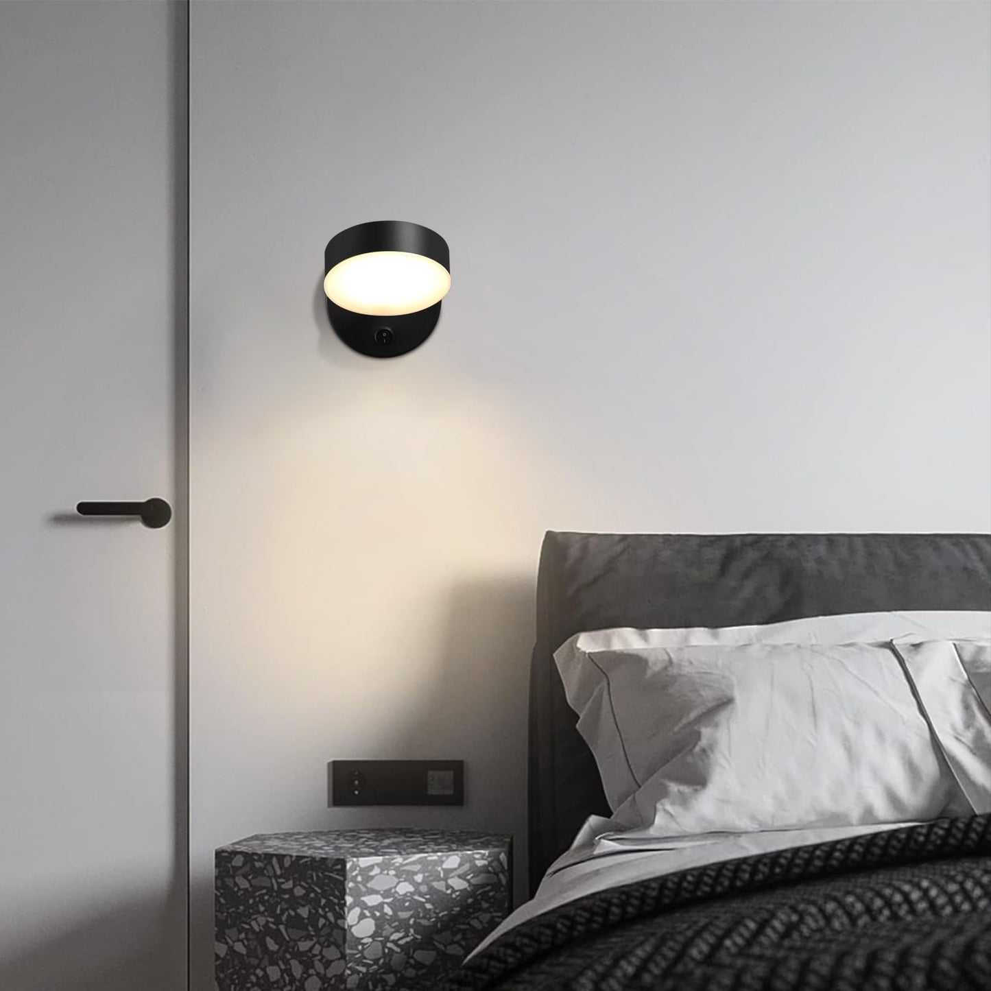 Kawell Modern LED Wall Light Sconce Indoor Rotatable Wall Light with Switch Nordic Style Wall Lamp Hardwired for Bedside Study Child Room, Black