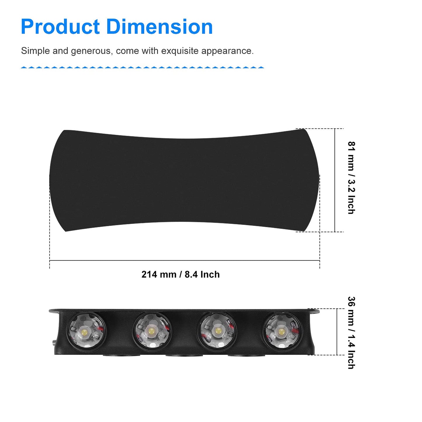 Kawell 8W Modern Wall Sconces LED Wall Light Up Down Indoor Outdoor Aluminum Wall Lamp LED Waterproof IP65 for Bedroom Living Room Bathroom Stairs Hallway Corridor Porch, Black 6000K