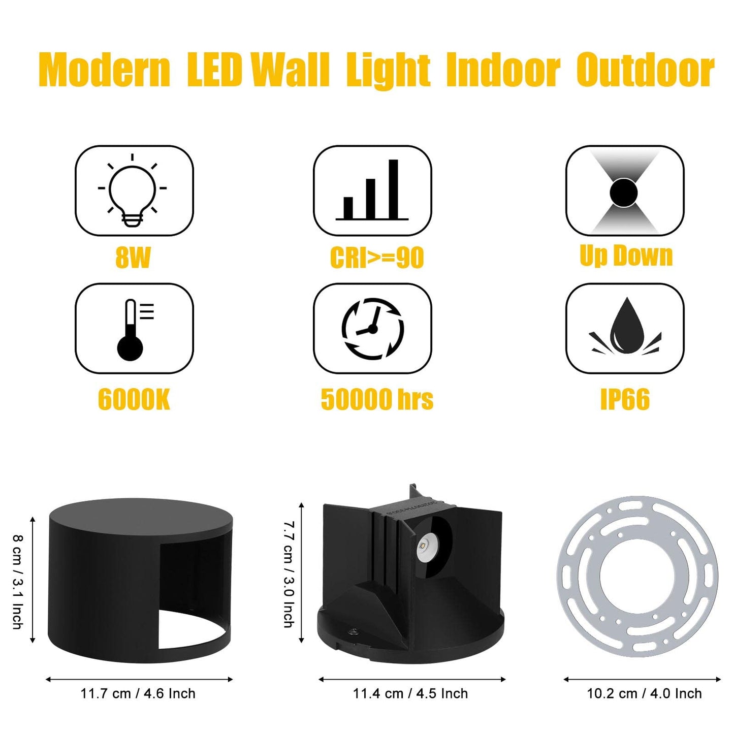 Kawell 8W LED Wall Light Up Down Modern LED Wall Sconce Light Waterproof LED Wall Lamp Indoor Outdoor for Bedroom Living Room Bathroom Hallway Stairs, Black 3000K