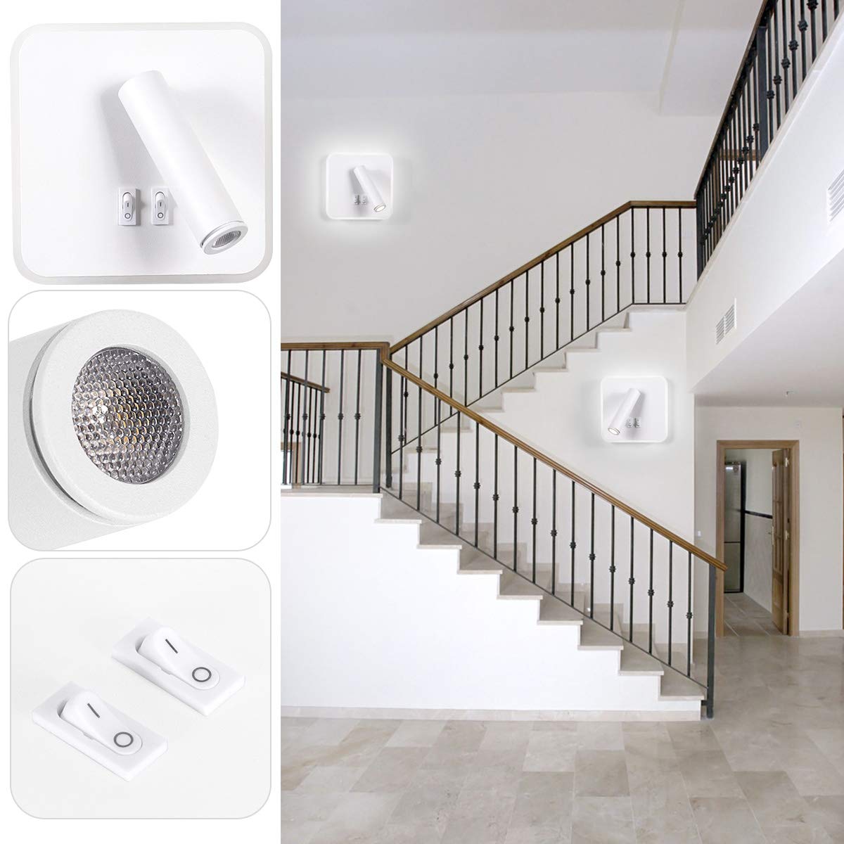 Kawell Modern Wall Light Fixtures 8W Adjustable Bedside Wall Sconce Bedroom Decor Wall Lamp for Reading Room Living Room Library Cool White 6000K