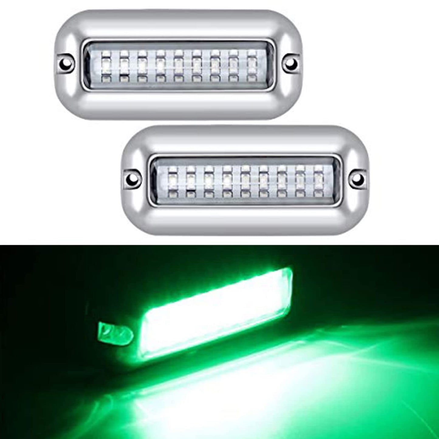 Kawell 27 LED LED Underwater Boat Yacht Lights Waterproof IP68 SUS316 Stainless Steel Pontoon Marine Transom Lights for Swiming Driving Fishing 2pcs Green Lights