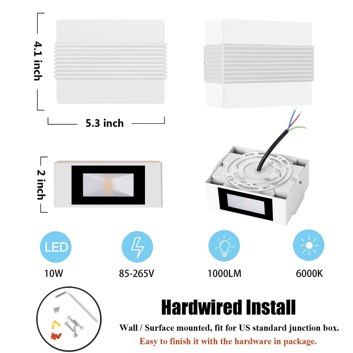 Kawell Modern LED Wall Sconces Up Down LED Wall Light Indoor Outdoor Creative LED Wall Lamp 10W Hallway Wall Mount Light Fixtures for Bedroom Living Room Stairs Porch, Cold White