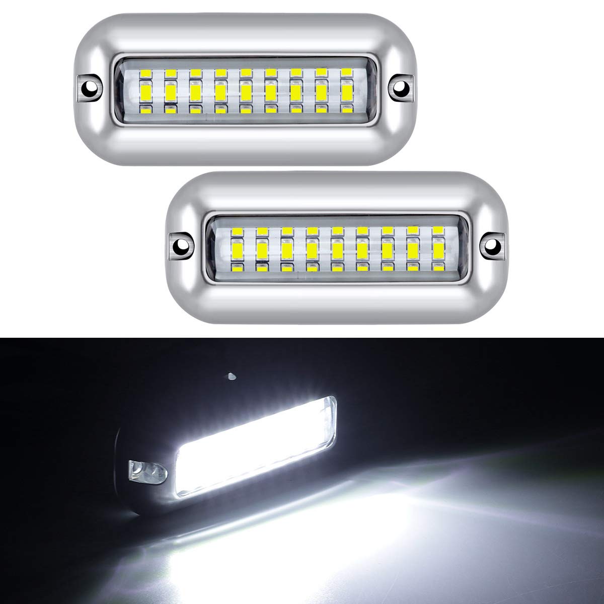 Kawell 27 LED LED Underwater Boat Yacht Lights Waterproof IP68 SUS316 Stainless Steel Pontoon Marine Transom Lights for Swiming Driving Fishing 2pcs White Lights