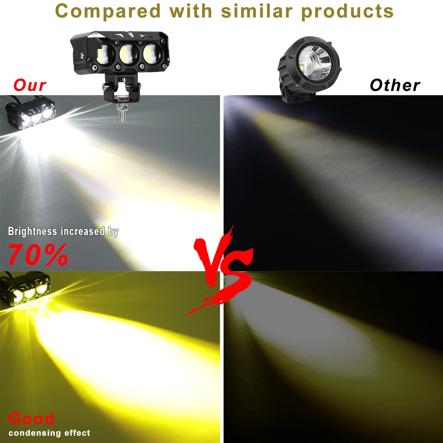 KAWELL 60W LED Driving Light Auxiliary Fog Light LED Spotlight LED Light Pods IP68 Waterproof Double Color LED Work Light for Motorcycle Off Road ATV UTV 4X4 SUV Truck Tractor Boat