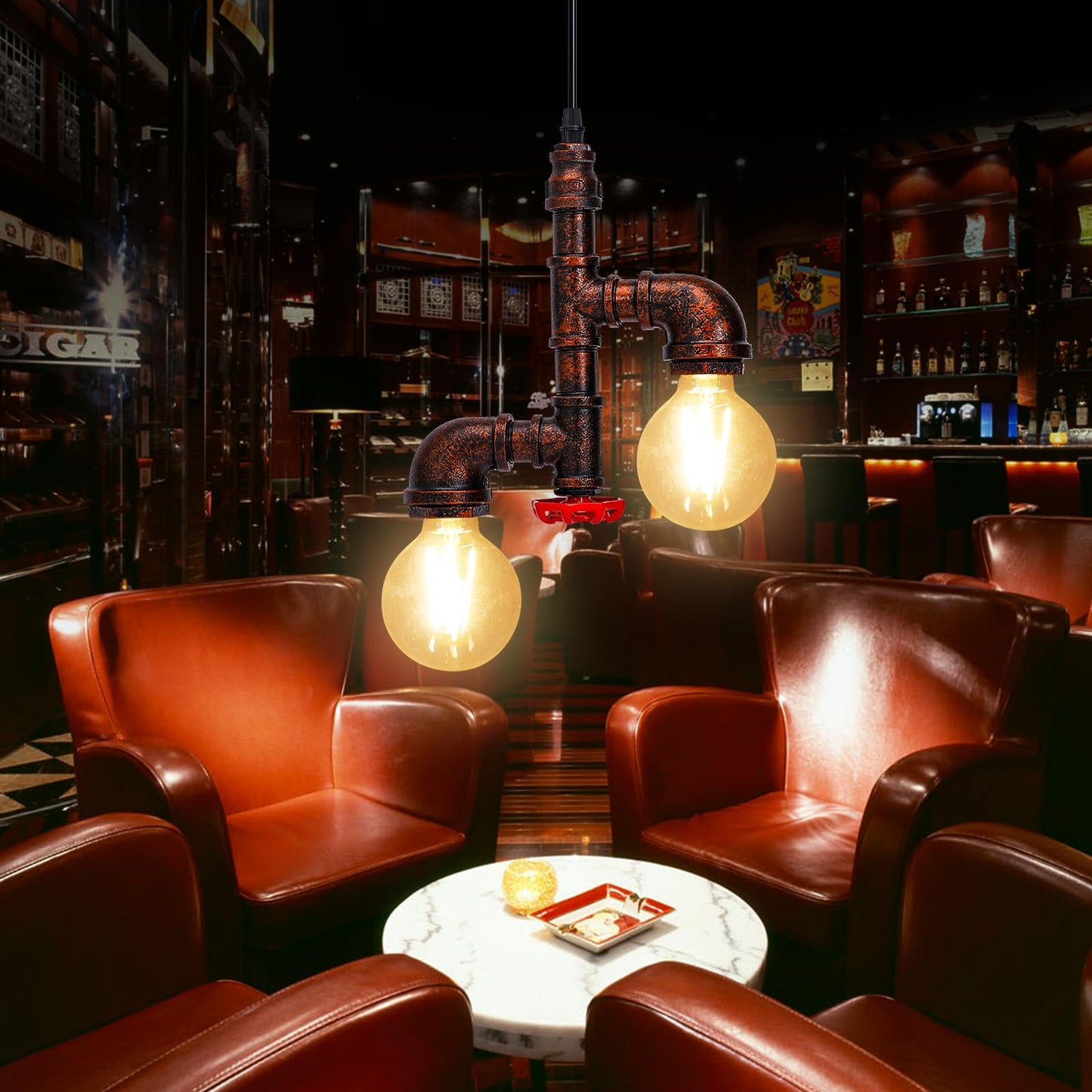 Kawell Vintage Pendant Light Fixtures Industrial Retro Ceiling Chandelier Creative Water Pipe Hanging Light Fixtures Art Deco Iron E26 60W Max for Bedroom Cafe Bar Restaurant Kitchen, Rust Color