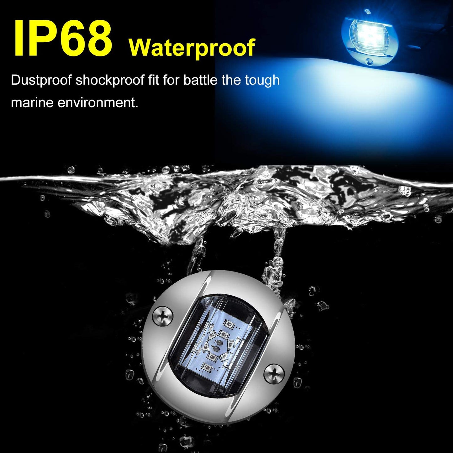 Kawell 2pcs Waterproof Boat Transom Light Underwater Yacht Light Round Boat LED Lights Interior Yacht Deck light Stainless Steel Yacht LED Pontoon Light Boat Navigation Light