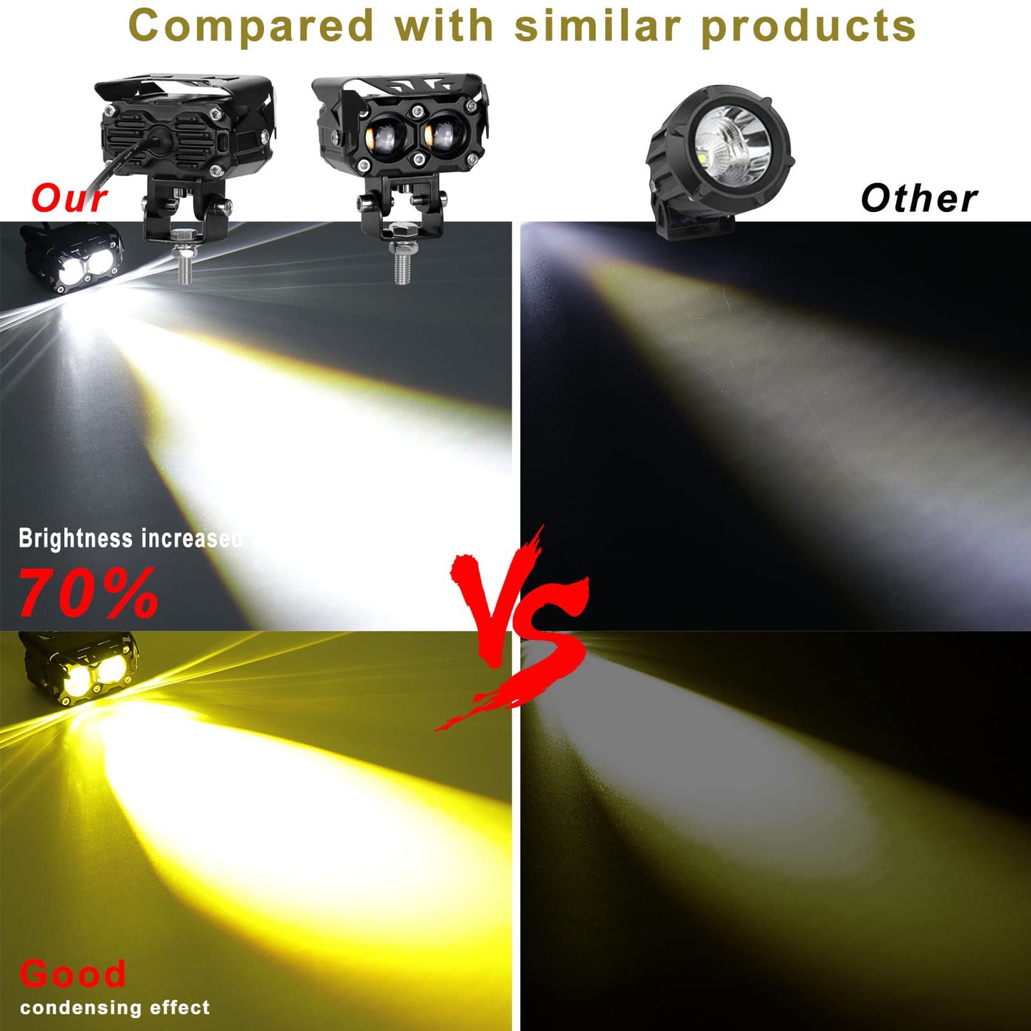 Kawell 40W LED Driving Light Auxiliary Fog Light LED Spotlight LED Light Pods IP68 Waterproof Double Color LED Work Light for Motorcycle Off Road ATV UTV 4X4 SUV Truck Tractor Boat