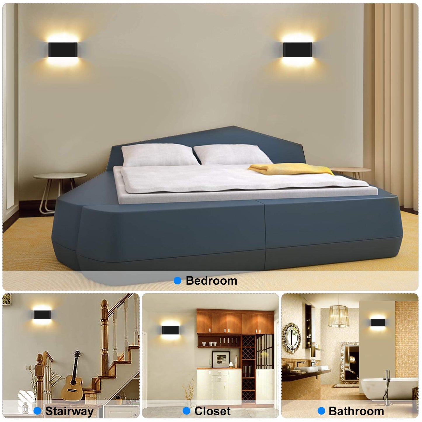 Kawell 12W Waterproof Modern Wall Sconce LED Wall Light Up Down Aluminum Wall Lamp LED Indoor Outdoor for Bathroom Living Room Bedroom Hallway Lounge Porch Corridor, Black 3000K