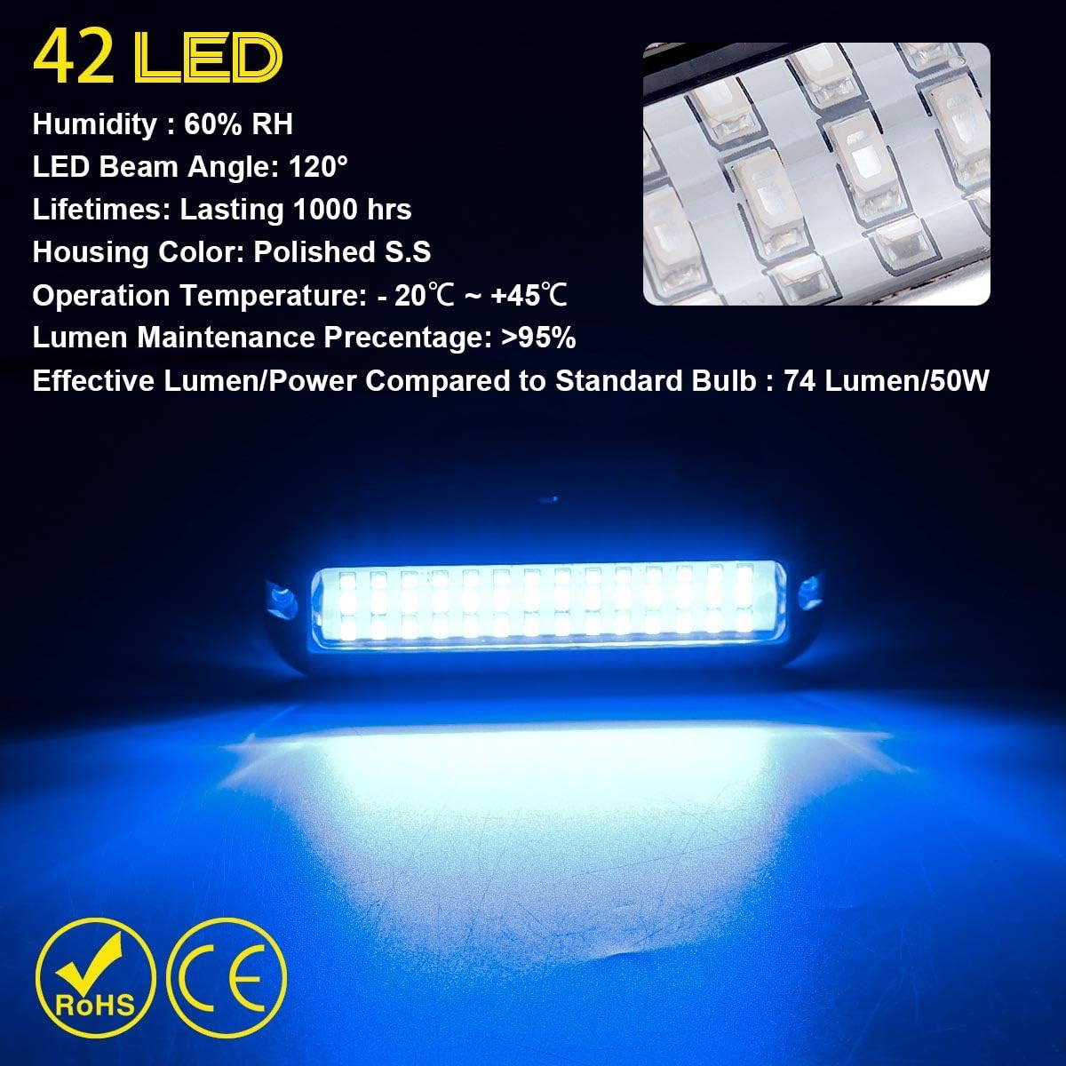 Kawell 42 LED Boat Lights Waterproof IP68 Stainless Steel Underwater Pontoon Marine Light Stern Boat Navigation Lights Drain Fish Boat Transom Lights(Blue)