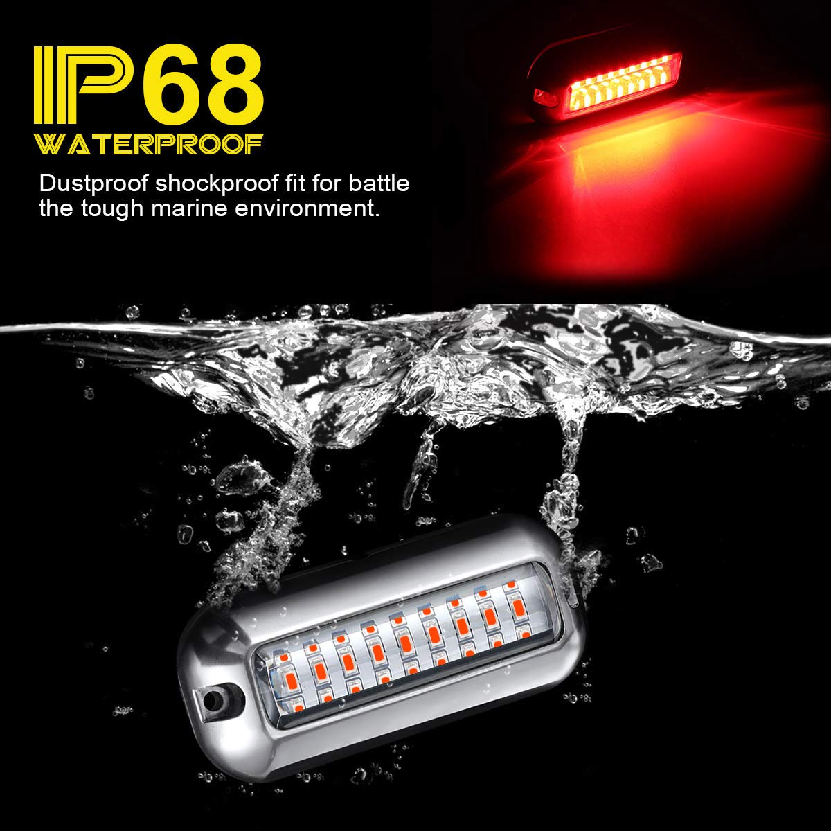 Kawell 27 LED LED Underwater Boat Yacht Lights Waterproof IP68 SUS316 Stainless Steel Pontoon Marine Transom Lights for Swiming Driving Fishing 2pcs Red Lights