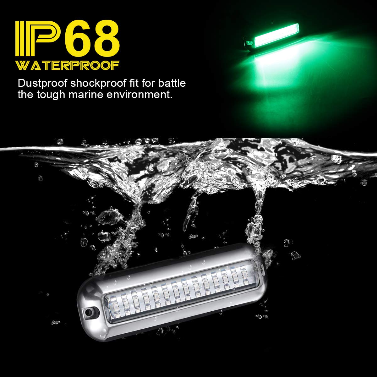 Kawell 42 LED Boat Lights Waterproof IP68 Stainless Steel Underwater Pontoon Marine Light Stern Boat Navigation Lights Drain Fish Boat Transom Lights(Green)