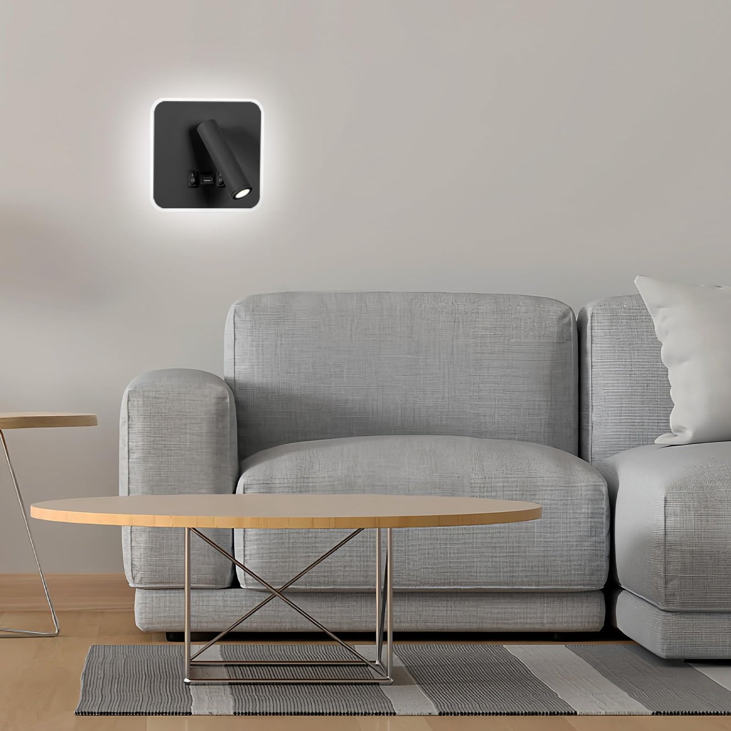 Kawell Indoor LED Wall Lamp with Switch Adjustable Bedside Wall Spotlight Modern LED Reading Wall Light with USB Charging Port for Bedroom Living Room Study Library, Black(Cold White)