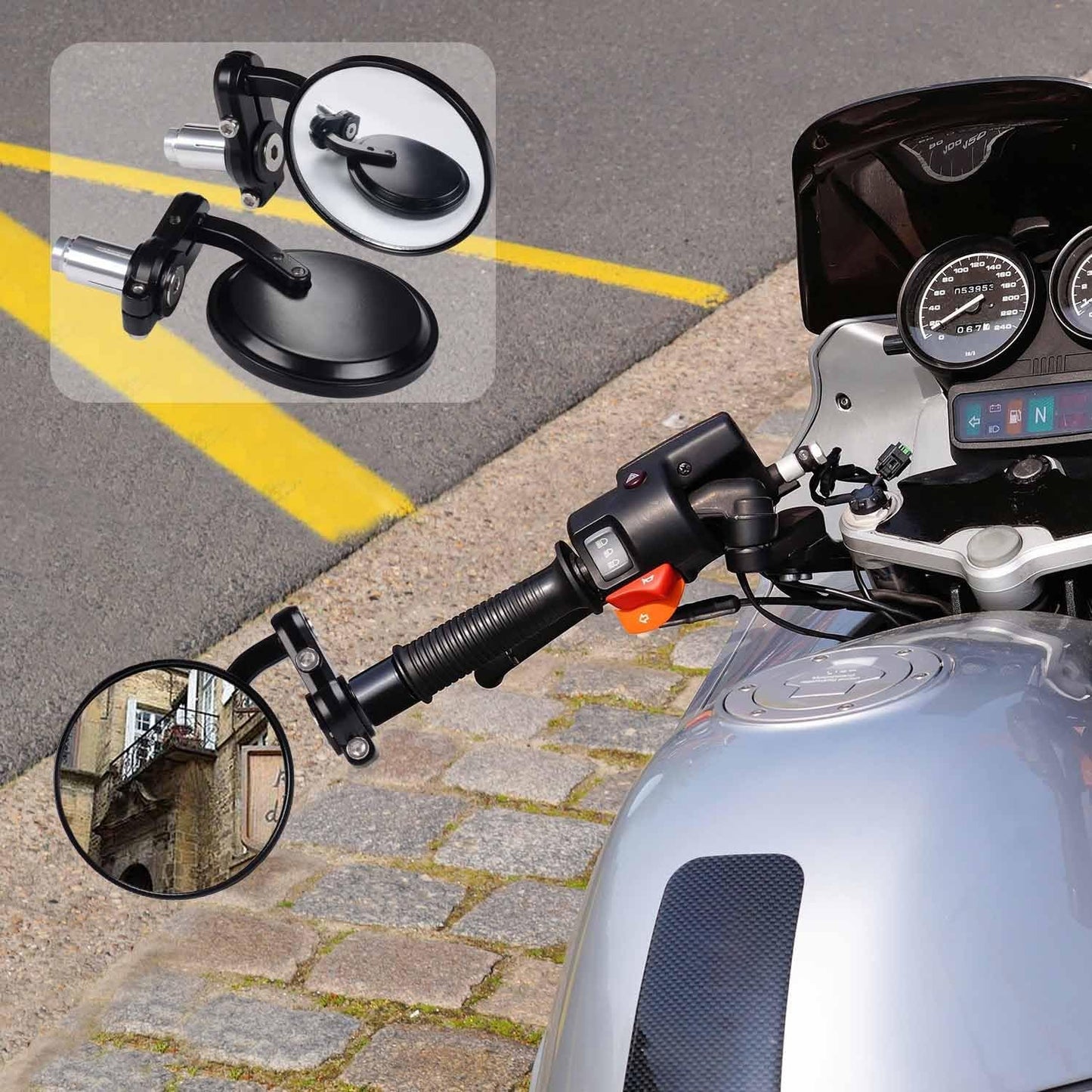 KAWELL Rear View Side Mirror Round Bar End Convex Hawk Eye Motorcycle Mirror for 7/8" Handle Bars Fits Most Harley Davidsons Suzuki Honda Kawasaki Cruisers
