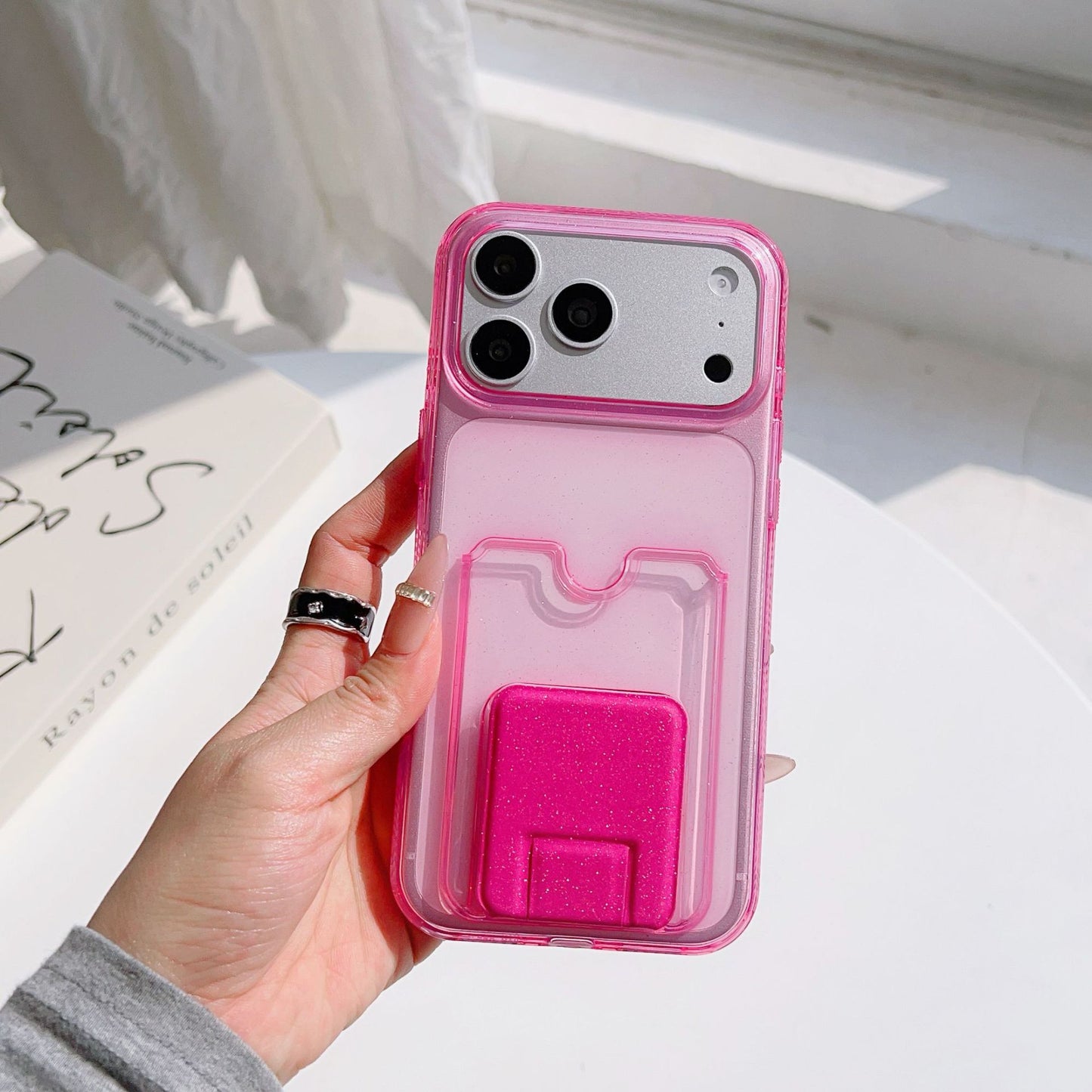 For iPhone 17 Pro Max Glitter Case with Card Holder & Kickstand – Sparkle Wallet Phone Cover