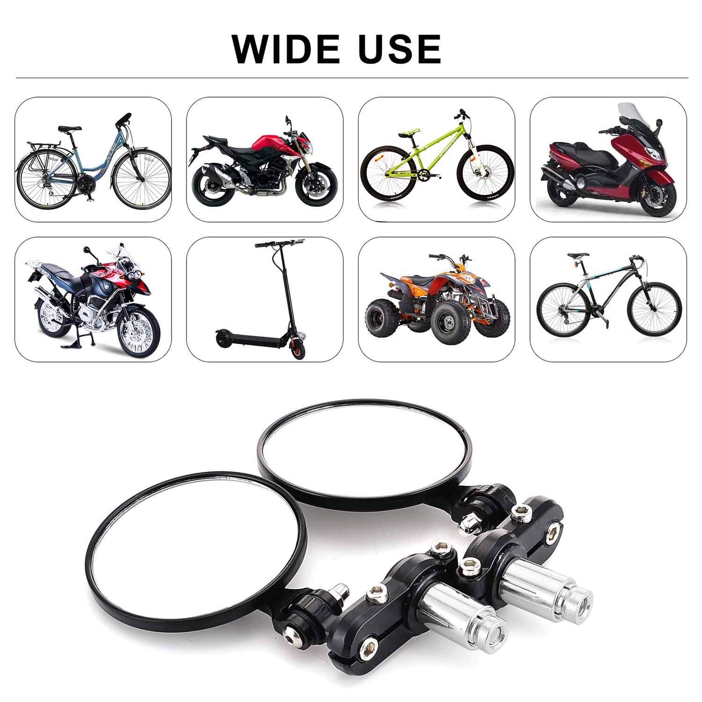 KAWELL Motorcycle Mirrors Round End Convex Rear View Side Mirror for 7/8" Handle Folding Bar fits Most Honda Scooter Harley Davidsons Suzuki Victory Yamaha and More
