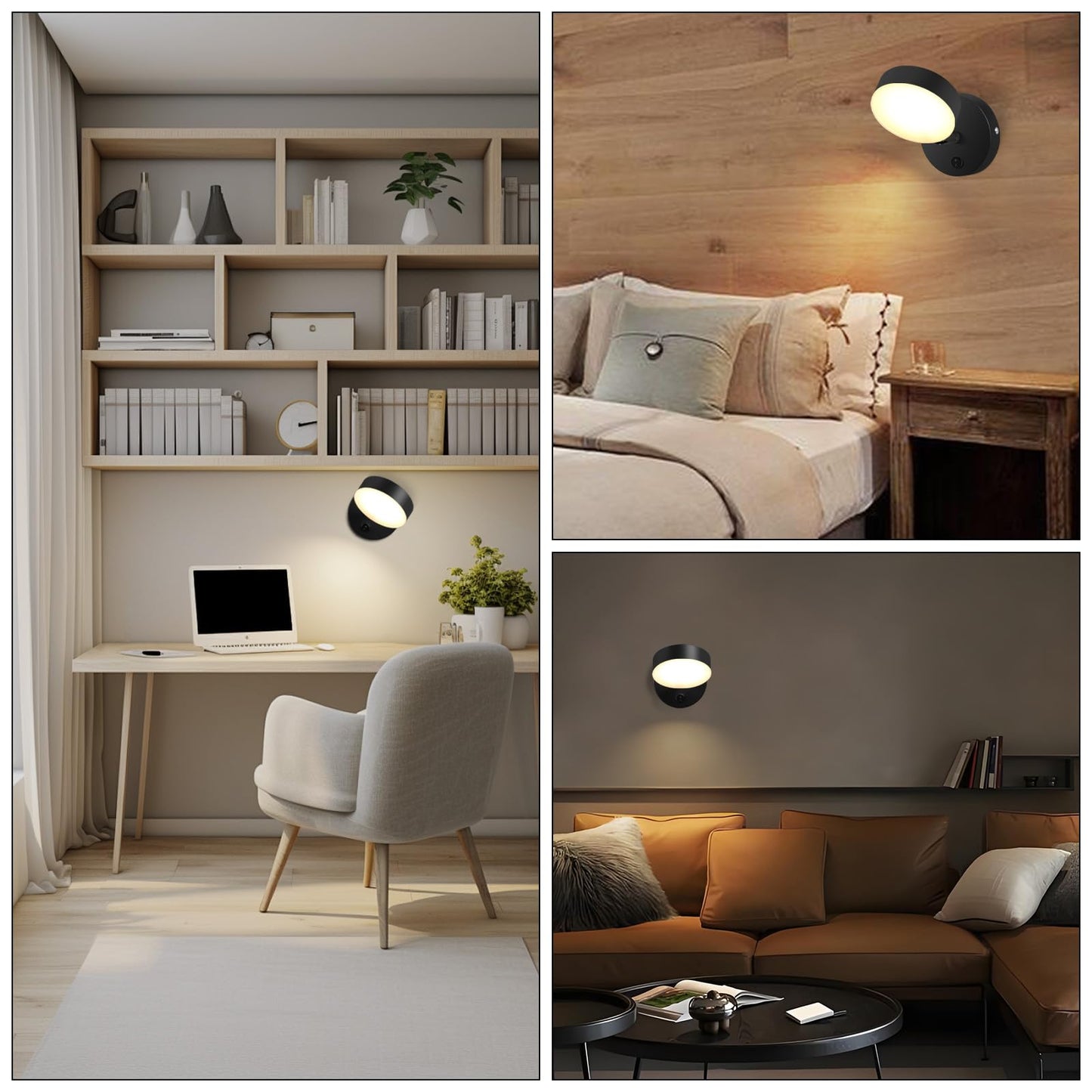 Kawell Modern LED Wall Light Sconce Indoor Rotatable Wall Light with Switch Nordic Style Wall Lamp Hardwired for Bedside Study Child Room, Black