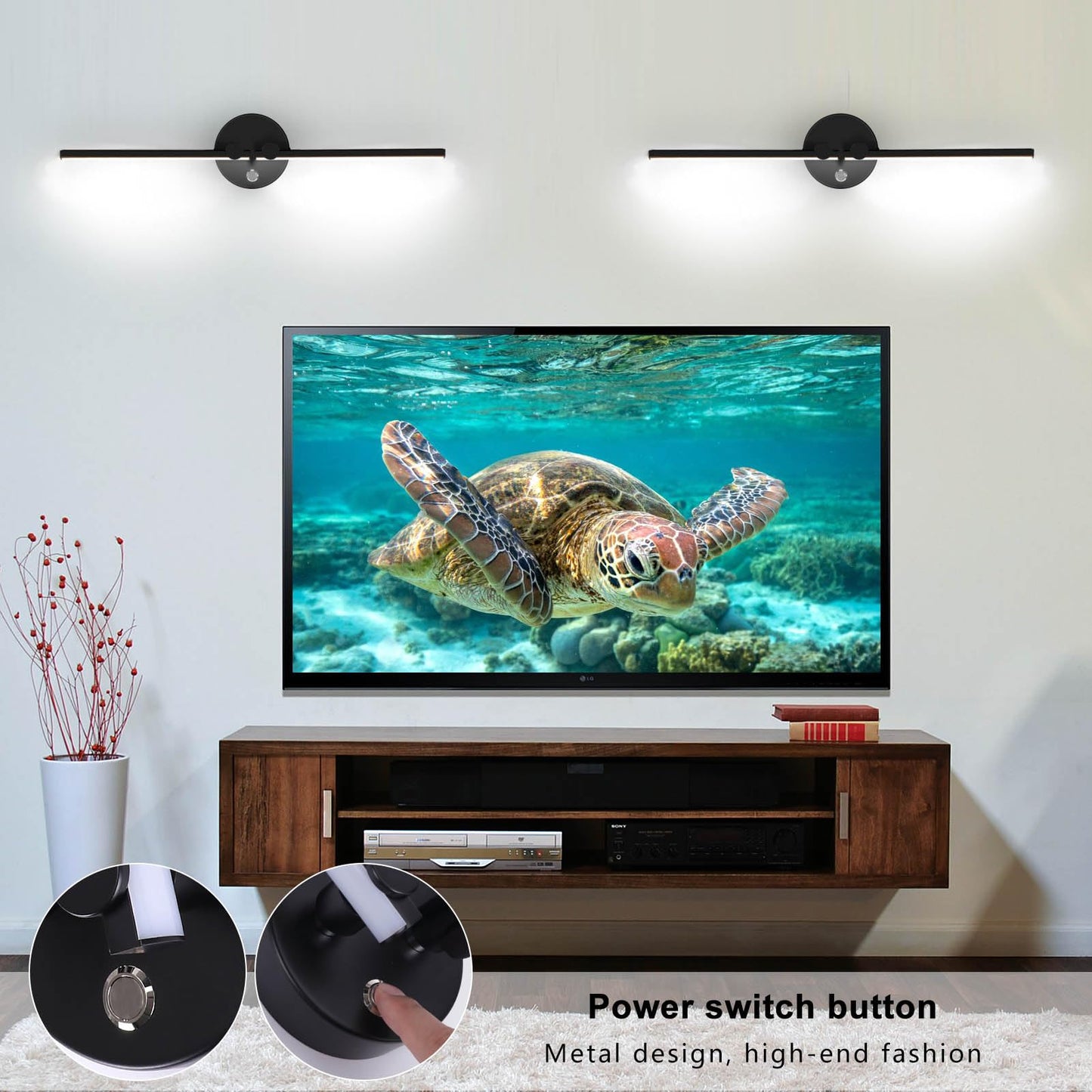 Kawell 10W Modern LED Wall Light with Switch Indoor LED Wall Sconce Hardwired LED Wall Lamp Bar with 300° Rotatable Lamp Arms for Living Room Background Wall Bedroom Hallway Aisle, Black 6000K