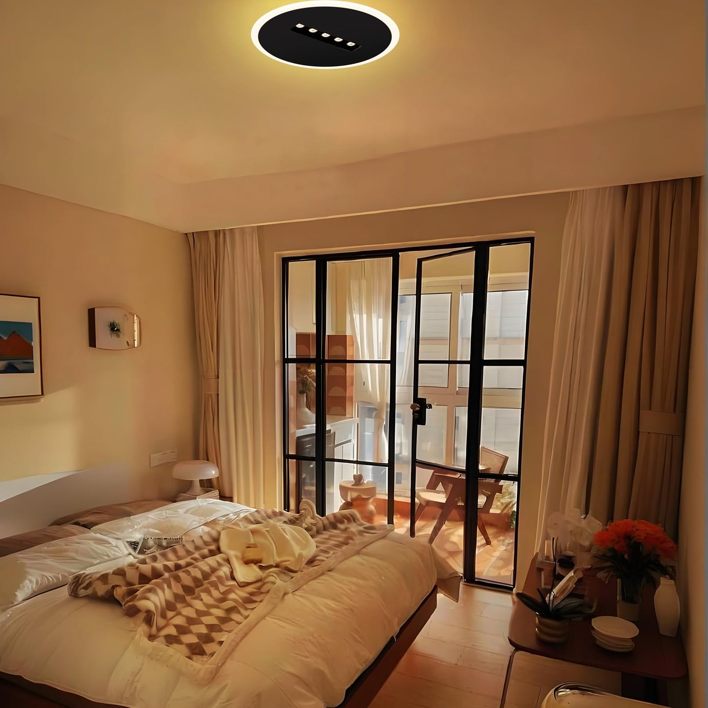 Kawell Creative 13W Close to Ceiling Light with 5W Spotlight 9.4 Inch LED Ceiling Light Hardwired Acrylic LED Ceiling Lamp Indoor for Hallway Bedroom Study Living Room, Black(Warm White)