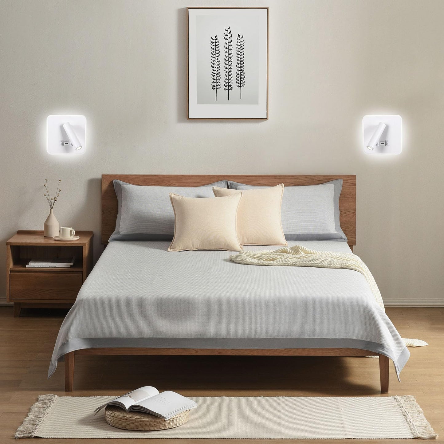 Kawell Indoor LED Wall Lamp with Switch Adjustable Bedside Wall Spotlight Modern LED Reading Wall Light with USB Charging Port for Bedroom Living Room Study Library, White(Cold White)