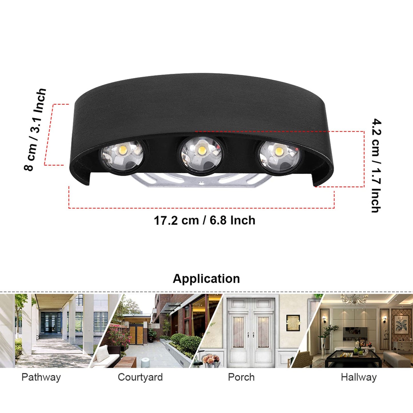 Kawell 6W Waterproof Modern Wall Sconces LED Wall Light Up Down Aluminum Wall Lamp LED Indoor Outdoor for Bathroom Bedroom Living Room Porch Stairs Hotels Garden Pathway, Black 6000K