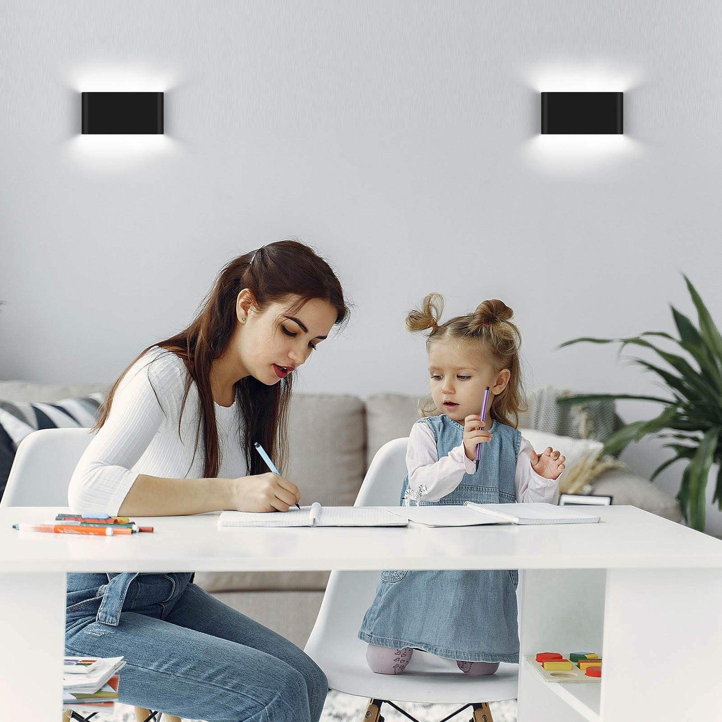 Kawell 12W Waterproof Modern Wall Sconce LED Wall Light Up Down Aluminum Wall Lamp LED Indoor Outdoor for Bathroom Living Room Bedroom Hallway Lounge Porch Corridor, Black 6000K