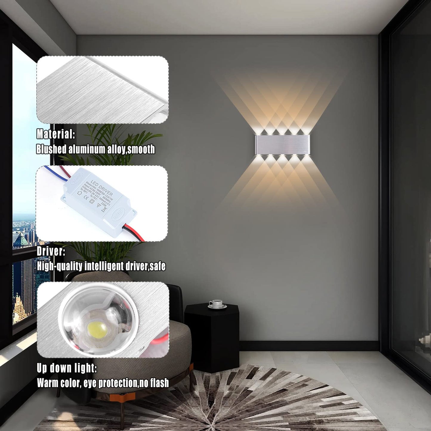 Kawell 10W Modern Wall Sconce LED Wall Light Up Down Indoor LED Wall Lamp Aluminum for Bedroom Living Room Bedside Stairs Hallway Corridor, 3000K
