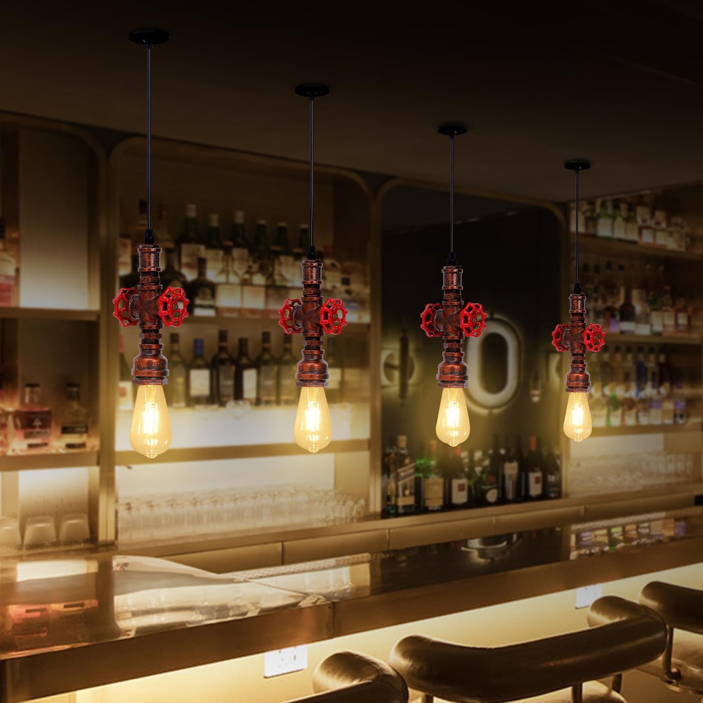 Kawell Vintage Pendant Light Fixtures Industrial Retro Ceiling Chandelier Creative Water Pipe Hanging Light Fixtures Art Deco Iron E26 60W Max for Bedroom Cafe Bar Restaurant Kitchen, Rust Color