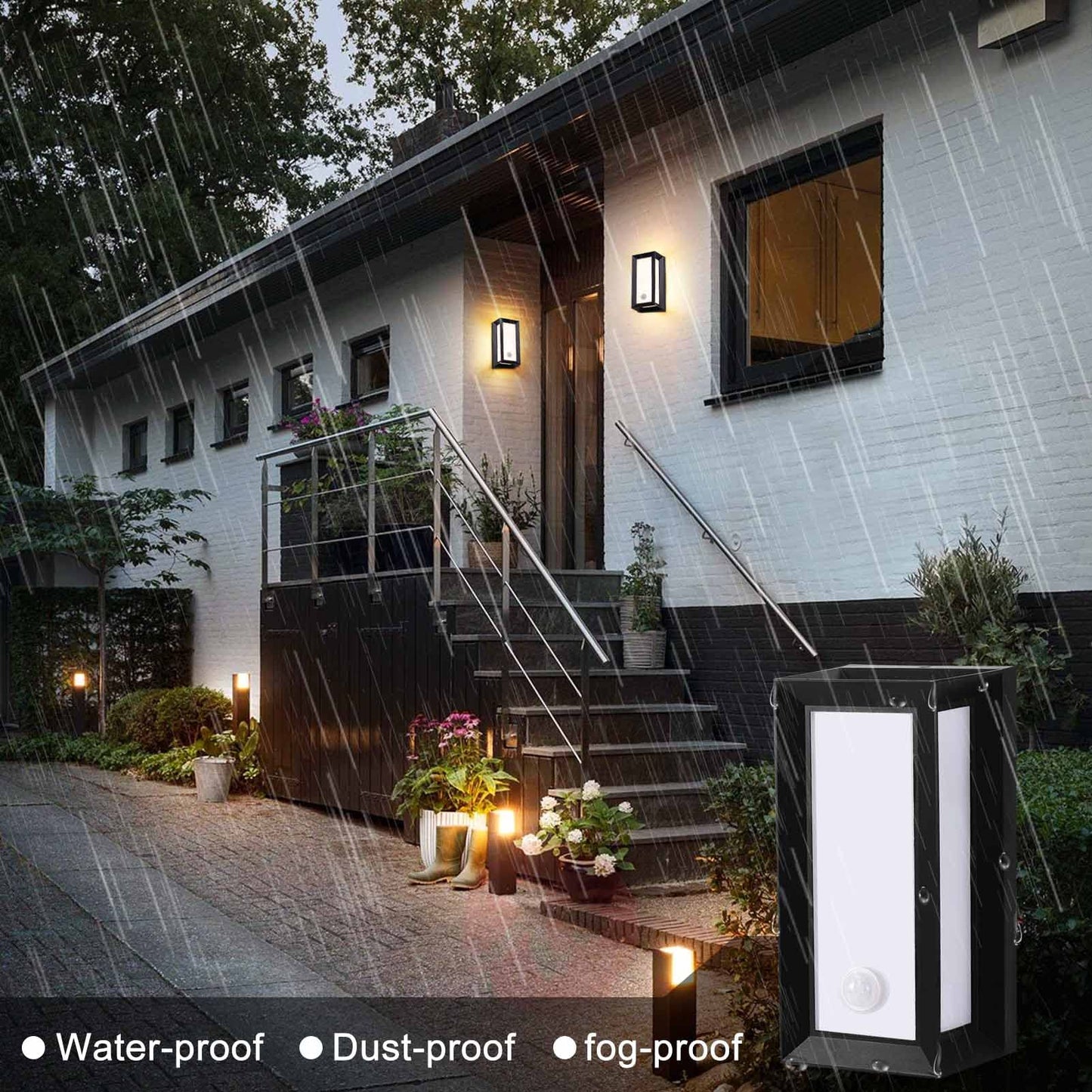 Kawell Motion Sensor LED Wall Light Outdoor Waterproof LED Wall Socnce Dusk to Dawn Exterior LED Wall Lamp 18W Hardwired for Patio Porch Courtyard Garage, Warm White