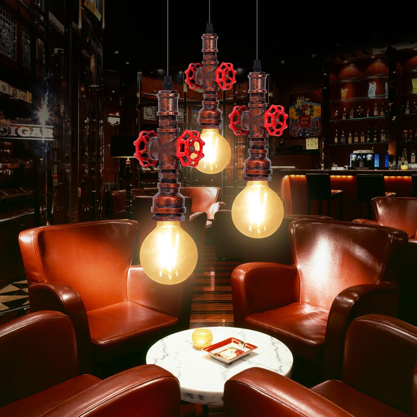 Kawell Vintage Pendant Light Fixtures Industrial Retro Ceiling Chandelier Creative Water Pipe Hanging Light Fixtures Art Deco Iron E26 60W Max for Bedroom Cafe Bar Restaurant Kitchen, Rust Color