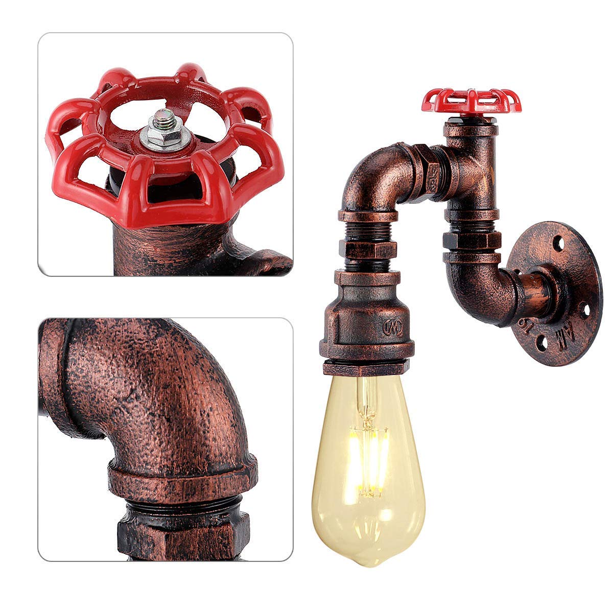 Kawell Vintage Wall Light Fixtures Industrial Retro Wall Sconce Light Creative Water Pipe Wall Lamp Iron Art E26 60W Max for Bedroom Kitchen Restaurant Loft Cafe Bar Hallway