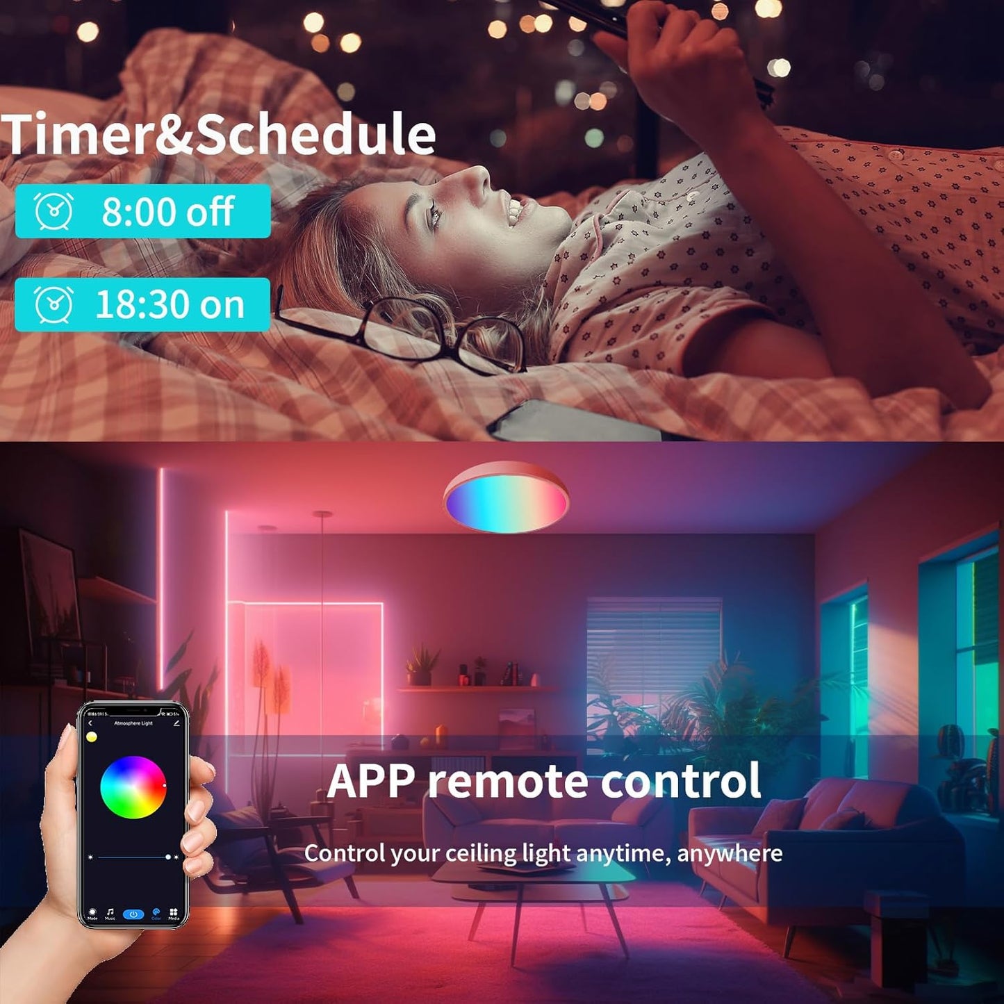 KAWELL HomeKit Smart LED Ceiling Light – RGBCW Color Changing, 24W Dimmable, Works with Apple HomeKit, Alexa & Google Home