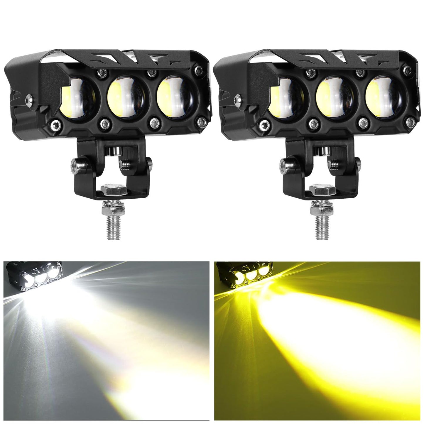 Kawell 60W LED Driving Light Auxiliary Fog Light LED Spotlight LED Light Pods IP68 Waterproof Double Color LED Work Light for Motorcycle Off Road ATV UTV 4X4 SUV Truck Tractor Boat