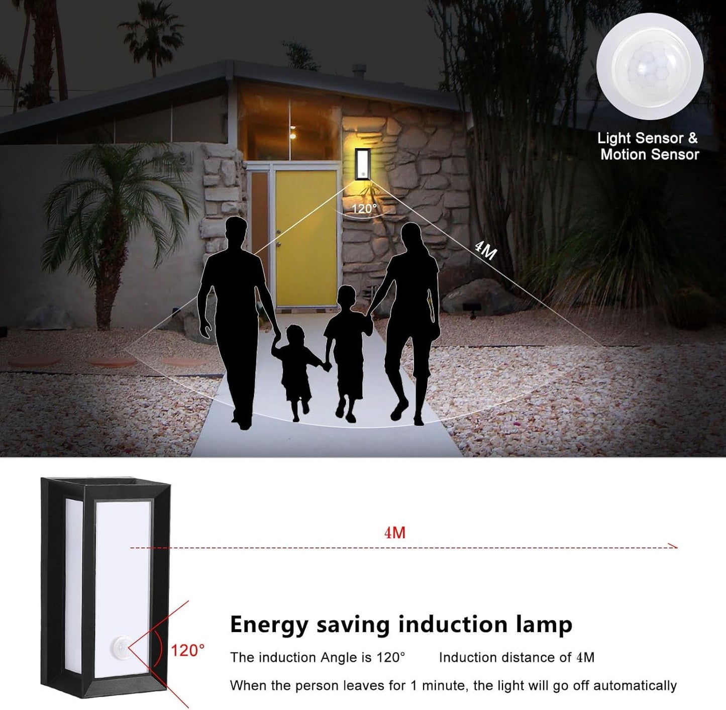 Kawell Motion Sensor LED Wall Light Outdoor Waterproof LED Wall Socnce Dusk to Dawn Exterior LED Wall Lamp 18W Hardwired for Patio Porch Courtyard Garage, Warm White