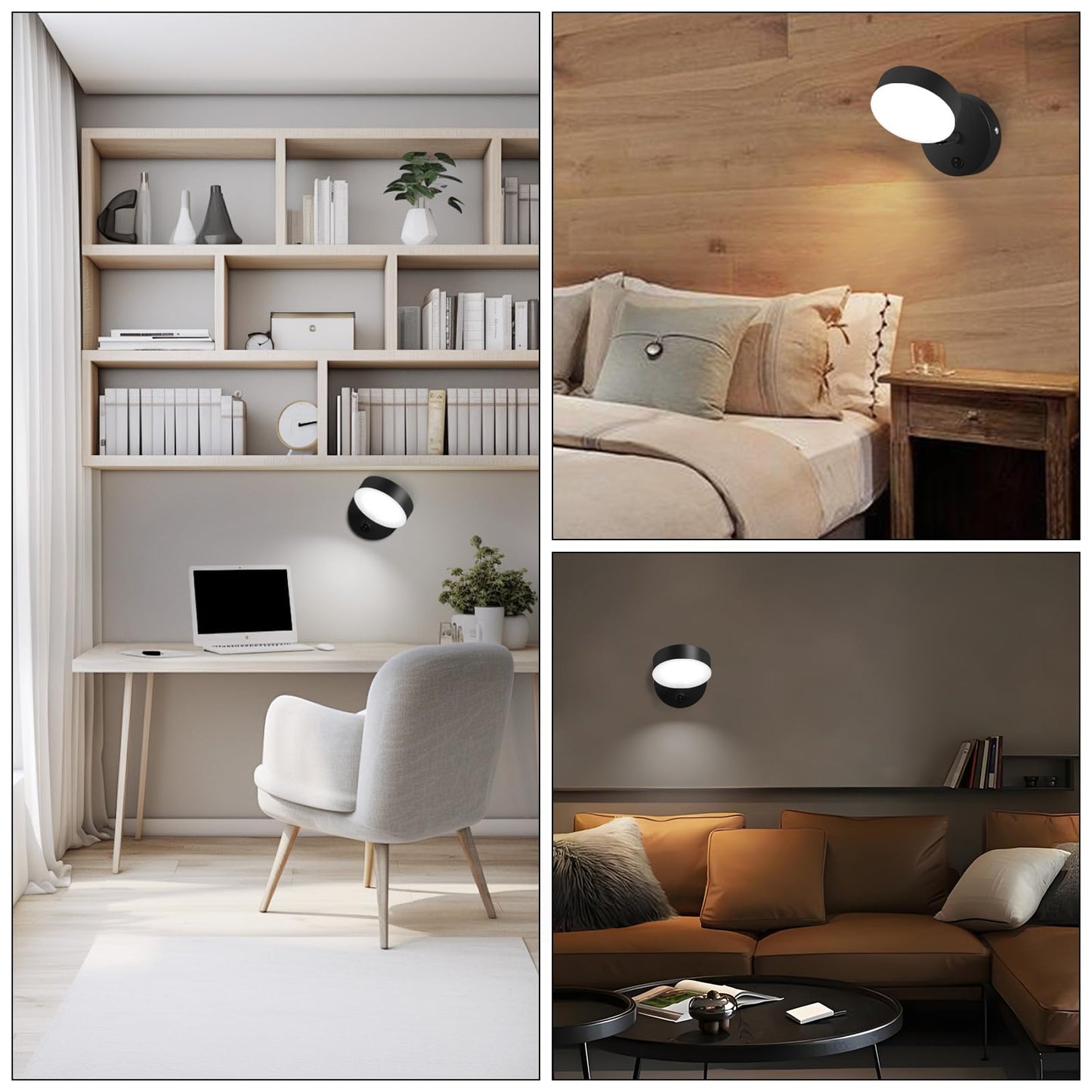 Kawell Indoor LED Wall Light with Switch Modern LED Wall Sconce Rotatable Hardwired LED Wall Lamp Nordic Style for Bedside Study Child Room, Black