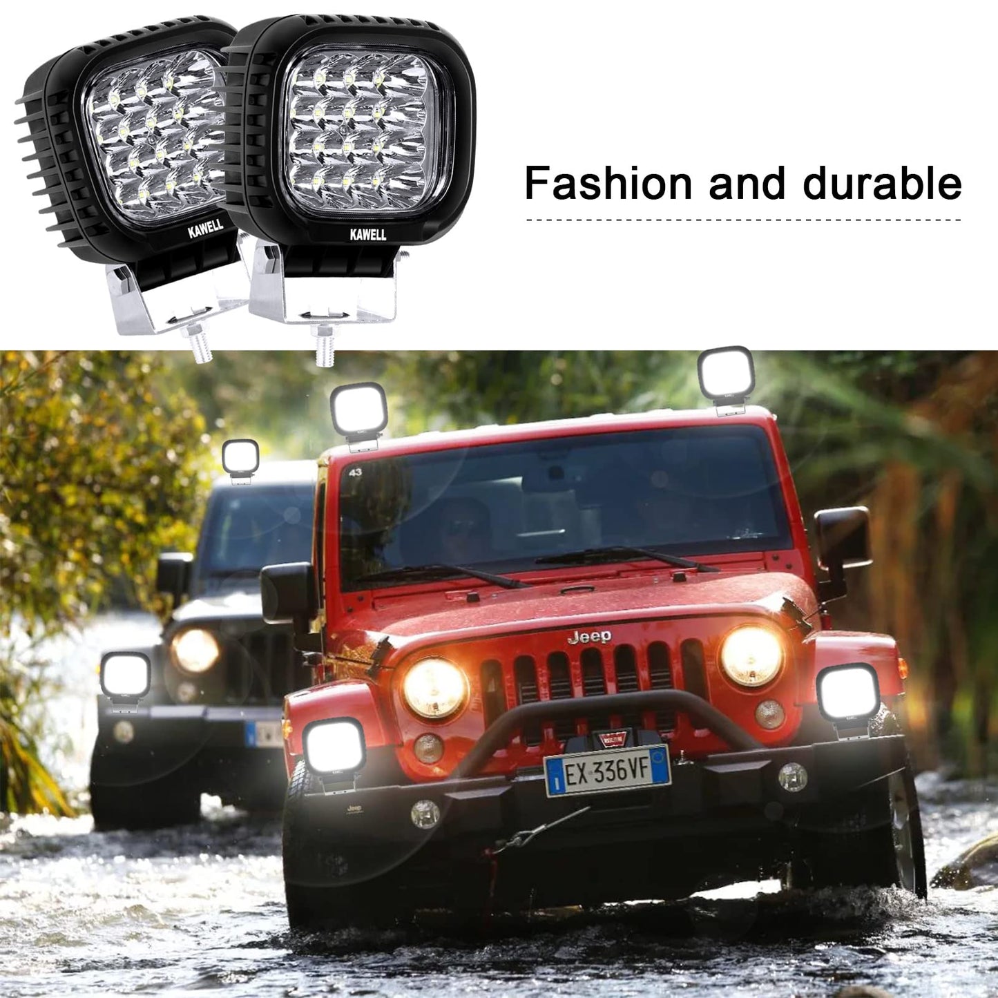 Kawell 48W LED Driving Light Add-On Fog Light 6000K Spotlight LED Light Pods IP67 Waterproof LED Work Light for Off Road Motorcycle ATV UTV 4X4 SUV Truck Tractor Boat