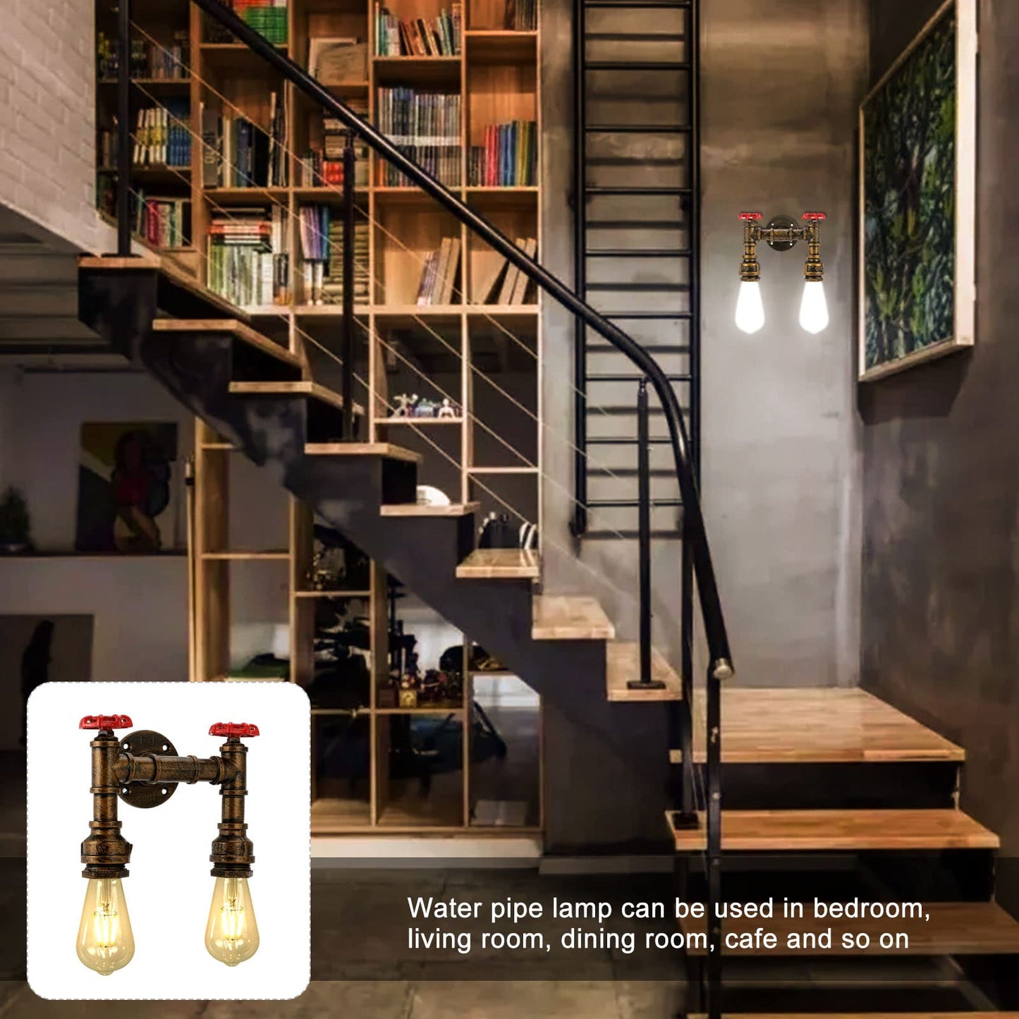 Kawell Vintage Wall Light Fixtures Industrial Retro Wall Sconce Light Creative Water Pipe Wall Lamp Iron Art E26 60W Max for Bedroom Kitchen Restaurant Loft Cafe Bar Hallway