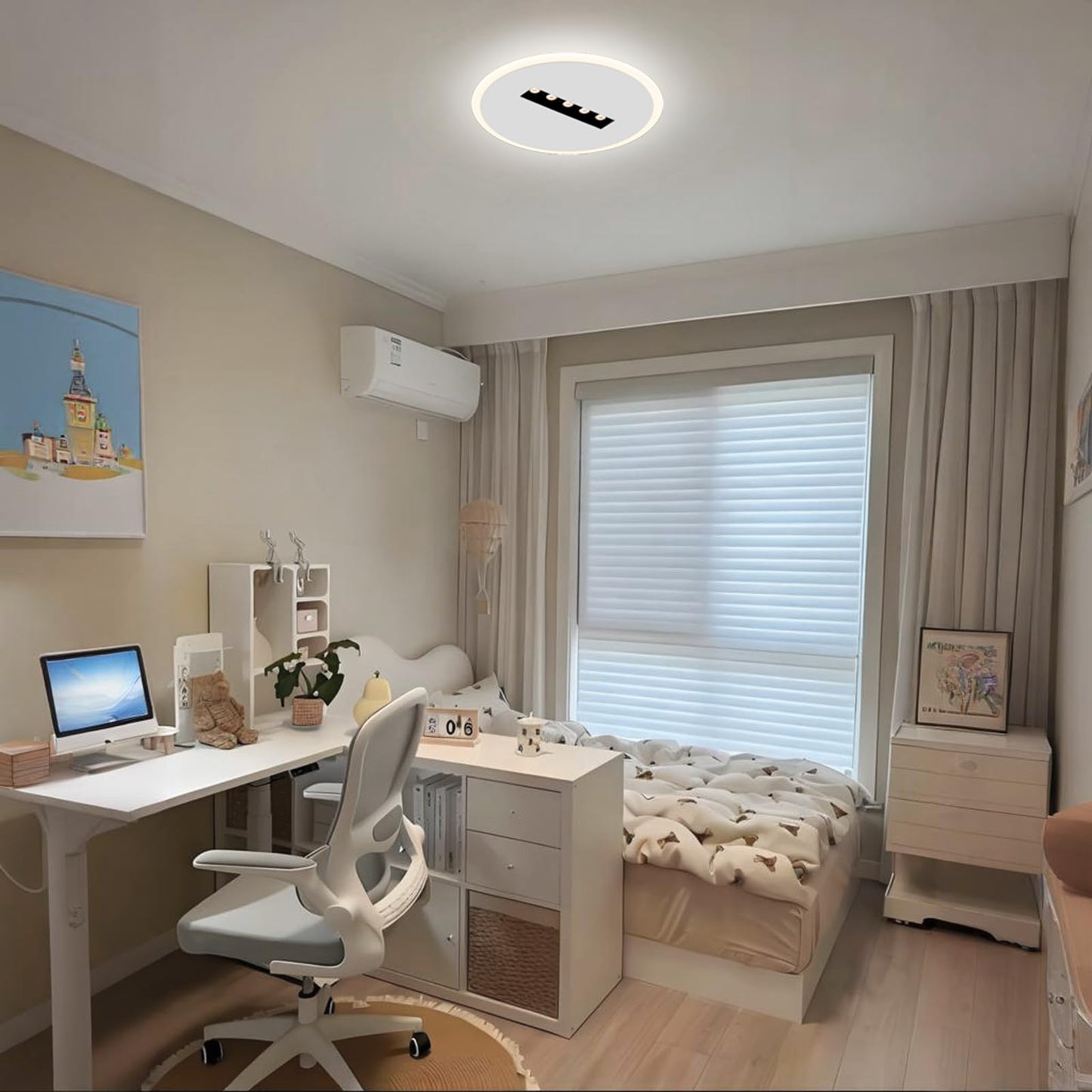 Kawell Creative 13W Close to Ceiling Light with 5W Spotlight 9.4 Inch LED Ceiling Light Hardwired Acrylic LED Ceiling Lamp Indoor for Hallway Bedroom Study Living Room, White(Cold White)