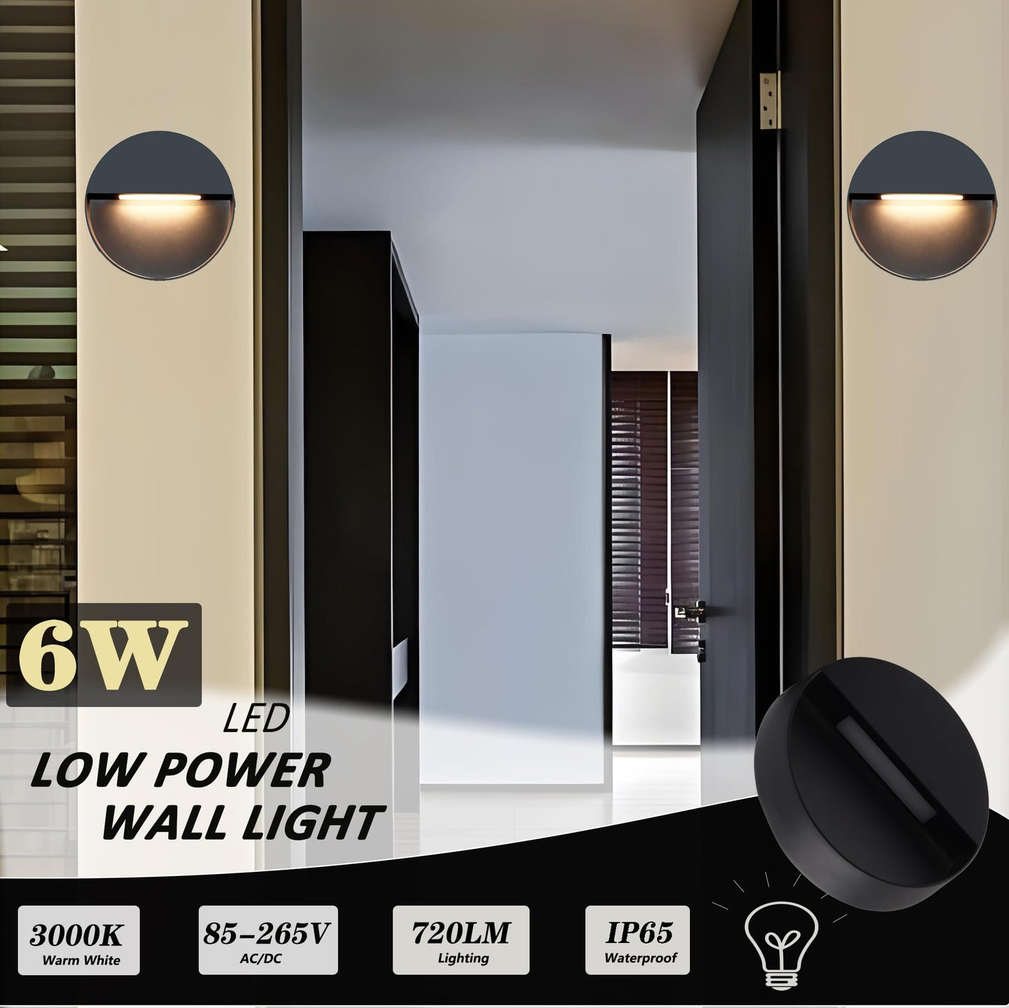 Kawell Modern 6W LED Wall Sconce Round Waterproof LED Wall Light Hardwired Aluminum LED Wall Lamp Indoor for Porch Patio Hallway Stair, 3000K