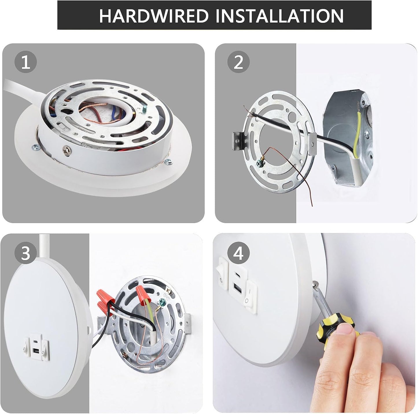 Kawell 9W LED Wall Sconce with USB & Type-C Ports 3W Wall Mounted Reading Light with Switch Hardwired Rotatable Spotlight Indoor for Bedroom Study Living Room, White(Warm White)