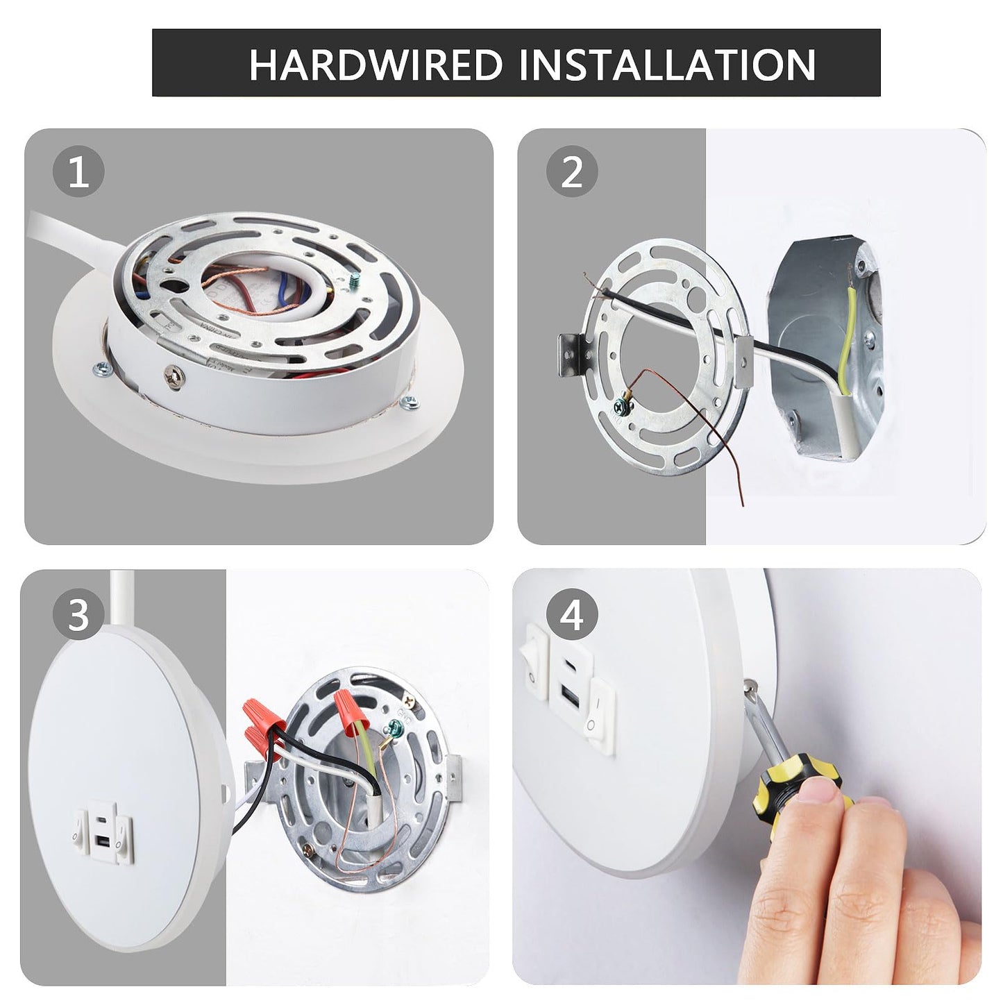Kawell Modern LED Wall Sconce with Switch Swivel Bedside Reading Spotlight Hardwired 9W+3W LED Wall Light with USB & Type-C Ports Indoor for Bedroom Study Living Room, White