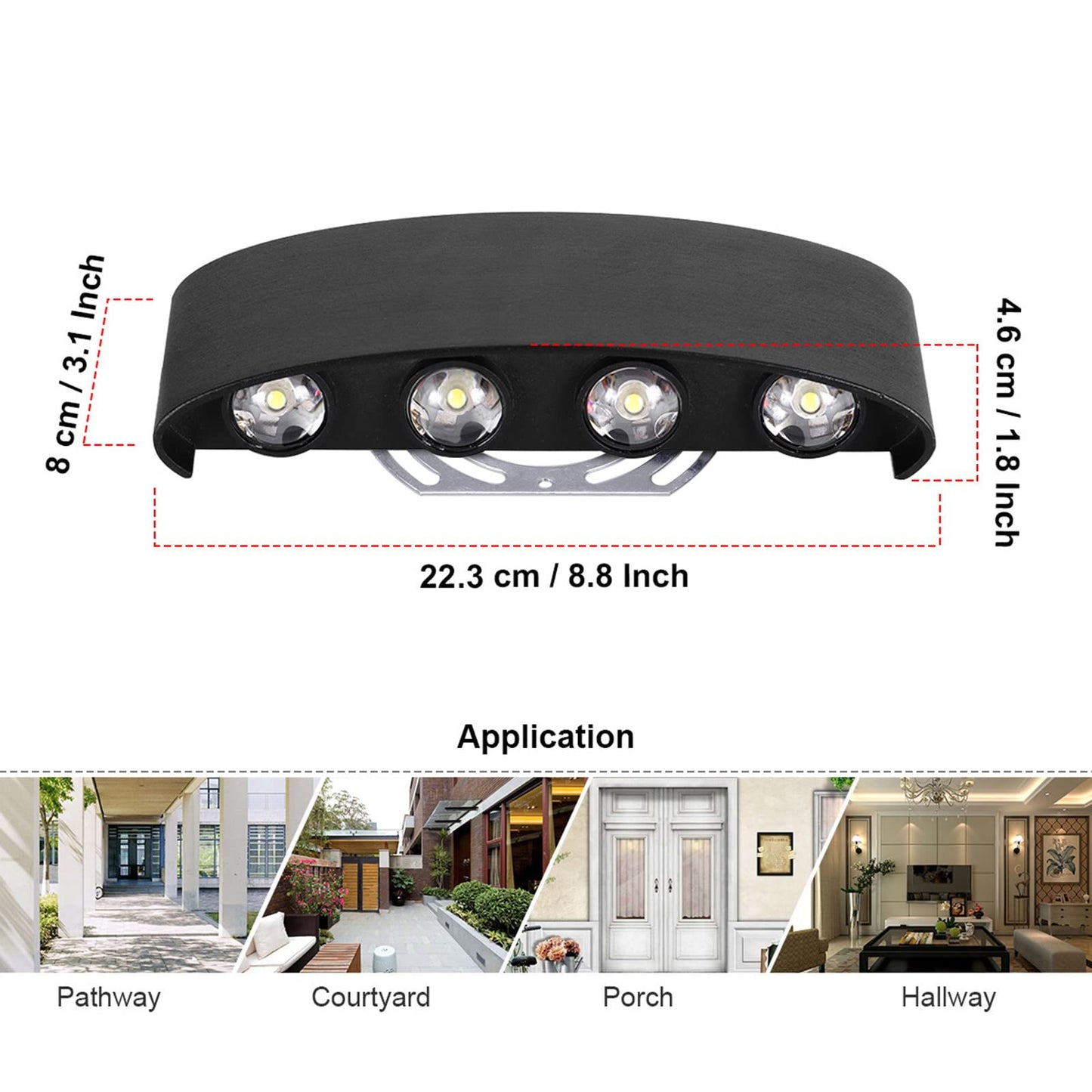 Kawell 8W Waterproof Modern Wall Light LED Wall Lamp Aluminum LED Wall Sconce Up Down Indoor Outdoor for Bathroom Bedroom Hallway Porch Corridor Hotel Doorway Garden Pathway, Black 3000K