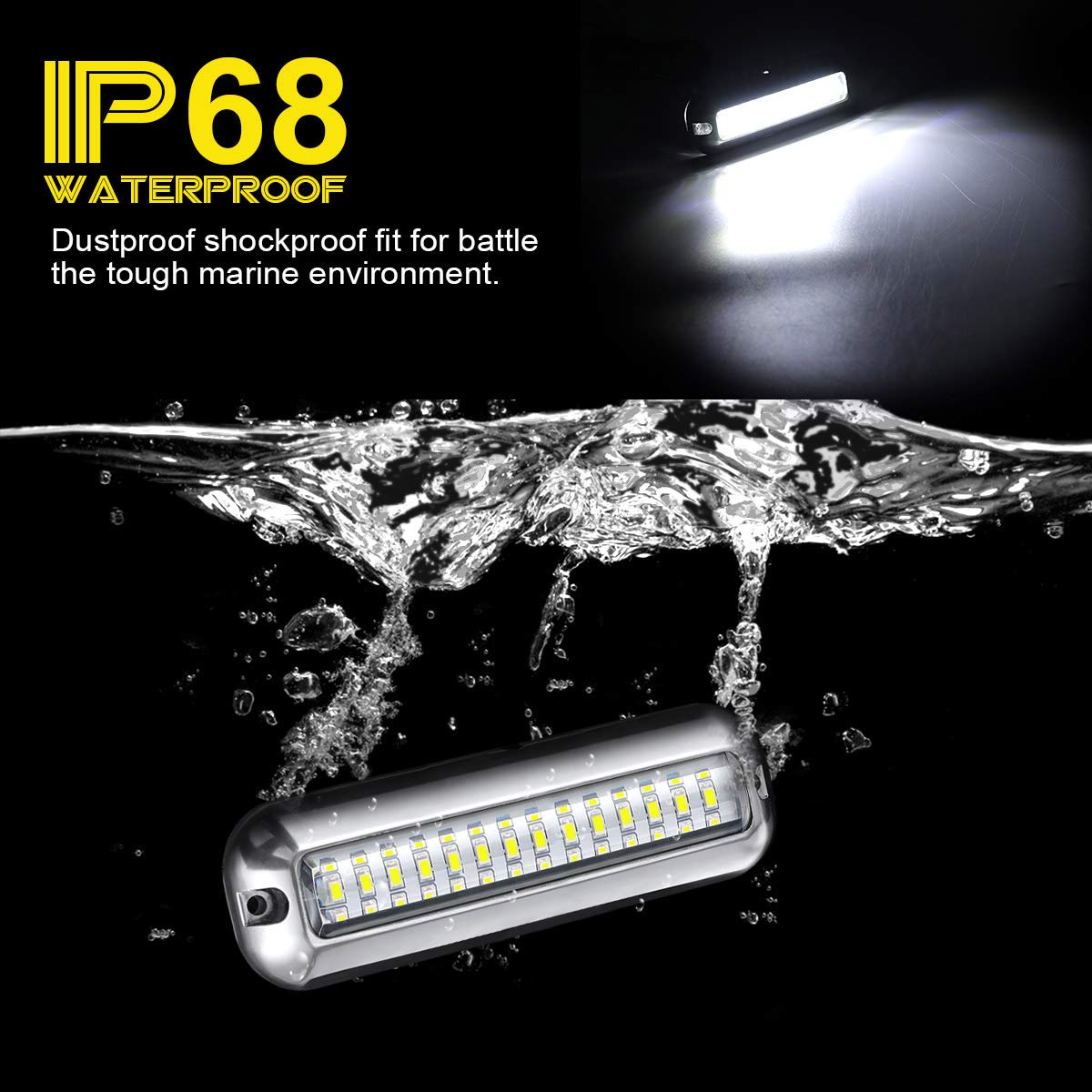 Kawell 42 LED Boat Lights Waterproof IP68 Stainless Steel Underwater Pontoon Marine Light Stern Boat Navigation Lights Drain Fish Boat Transom Lights(White 2pcs)